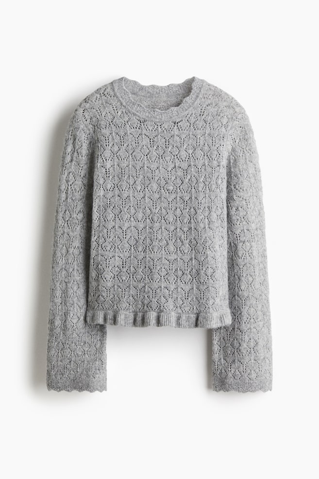 Pullover in maglia traforata - Grigio/Beige chiaro - 1