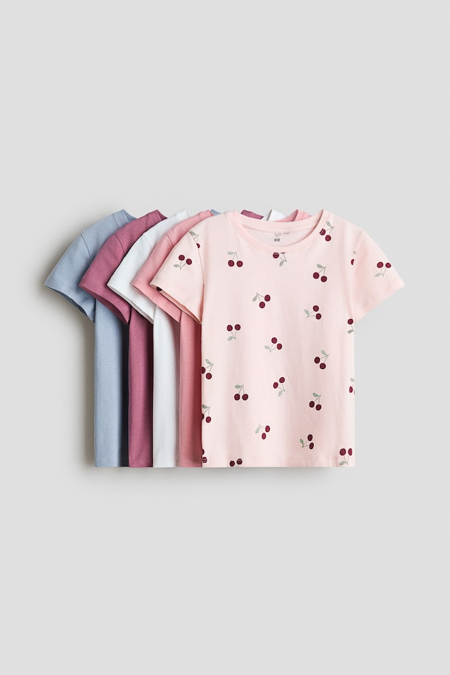 5-pack T-shirts - Light pink/Cherries/Pink/White/Beige/Light pink/Hearts/Dark grey/Leopard print/Pink/White/Light purple/Light green/Light pink/Hearts/Light pink/Cherries - 1