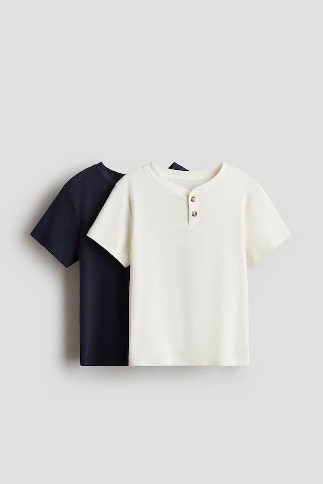 2-pack Henley T-shirts - Dark blue/White - 1