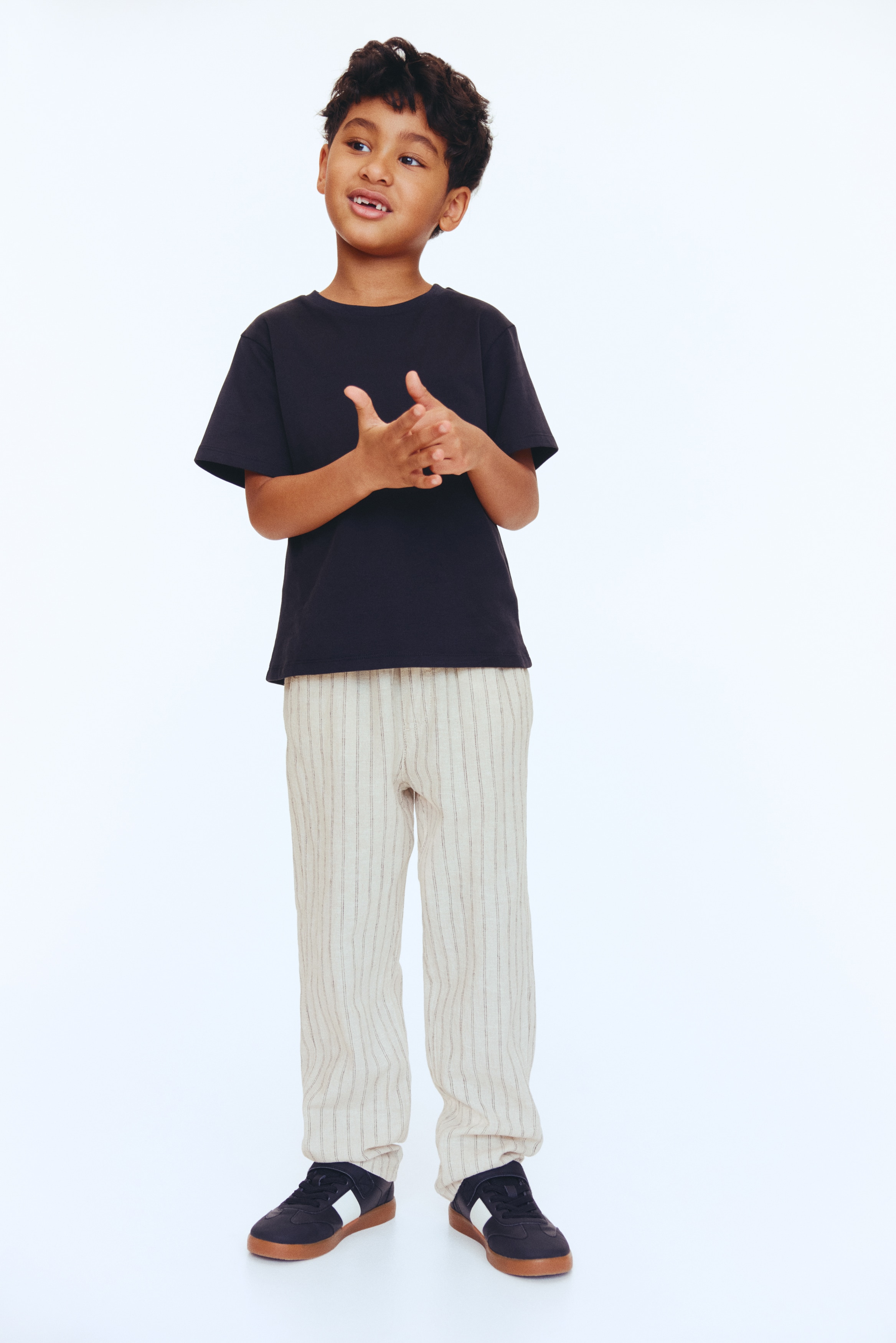 Pantaloni in misto lino 2 pezzi - Beige chiaro/righe/Beige chiaro/beige scuro