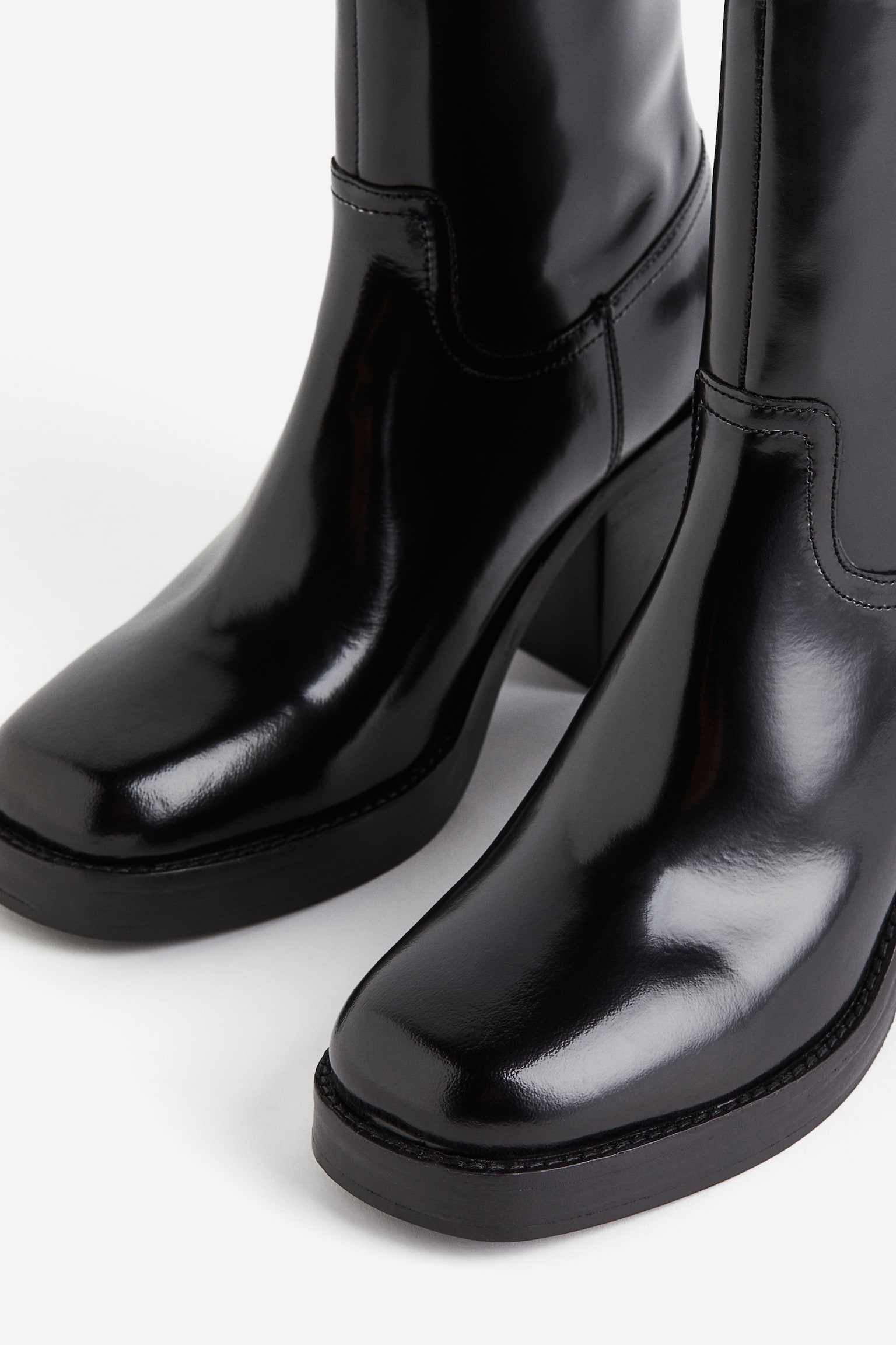 Block-heeled leather boots - Black - 2