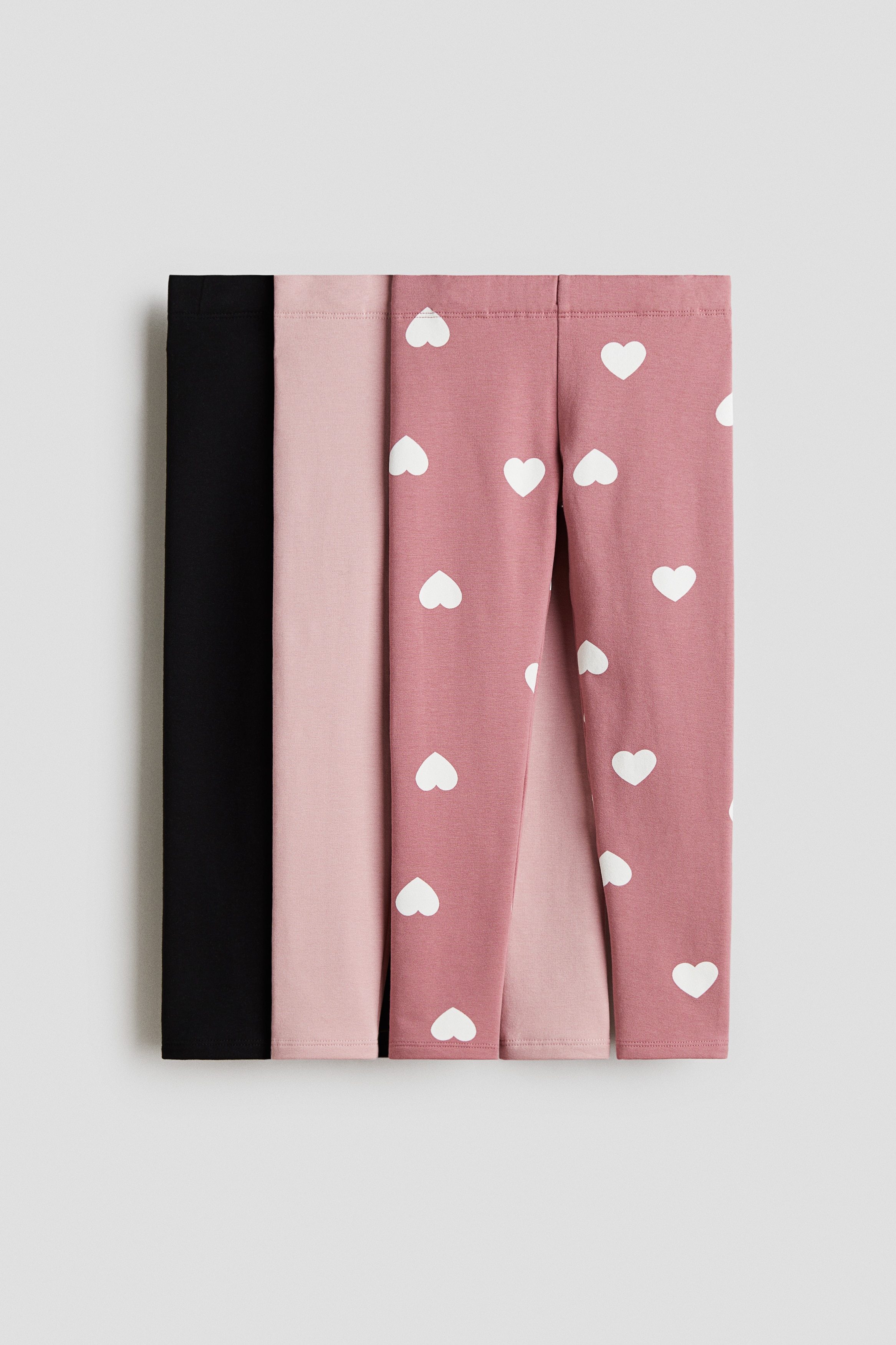 Jente - Tåkerosa/Hjerter 3-pack leggings i trikot med børstet innside - Size: 122 (6-7Y)  - H&M