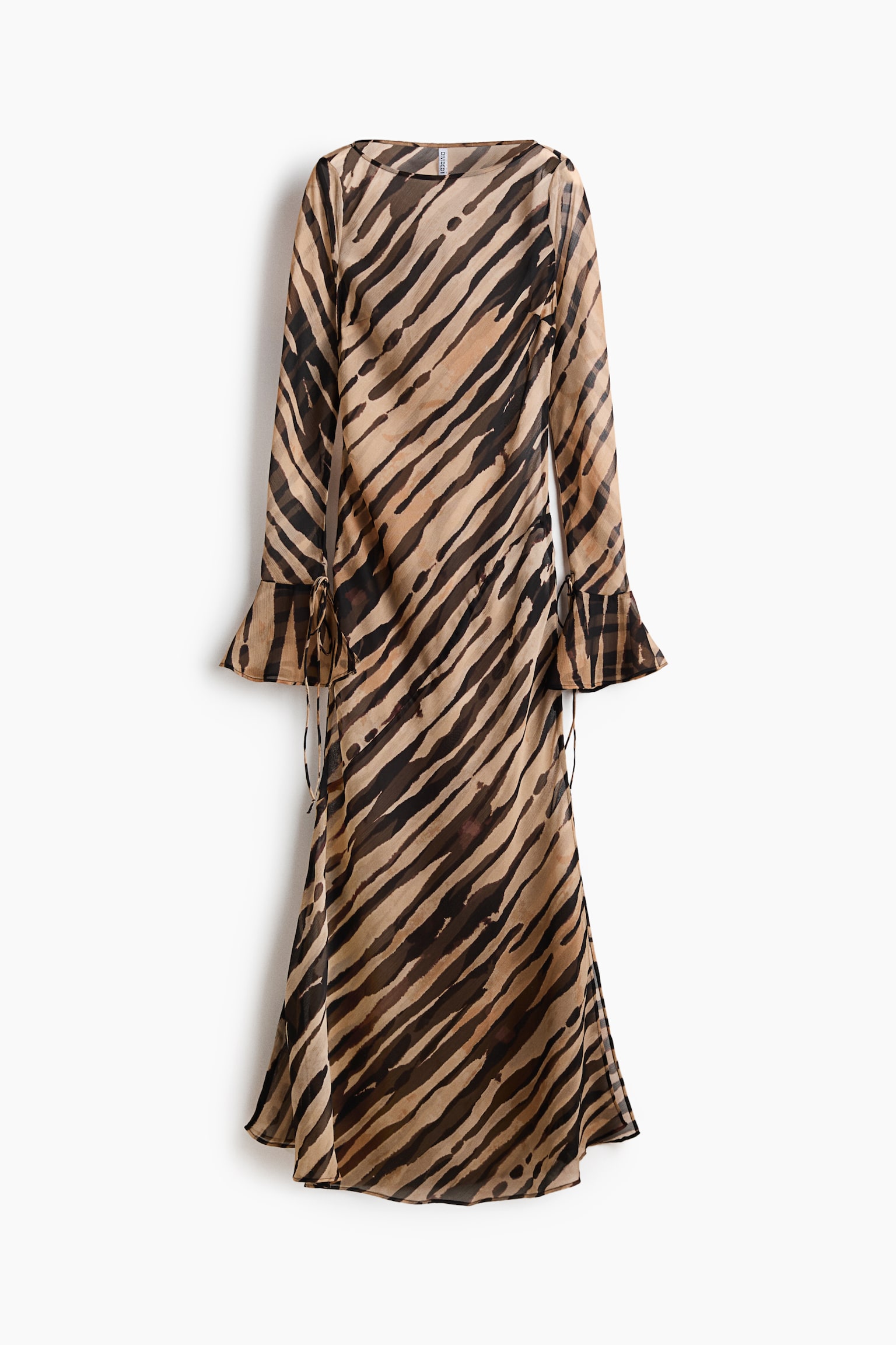 Tie-detail chiffon dress - Dark brown/Zebra print