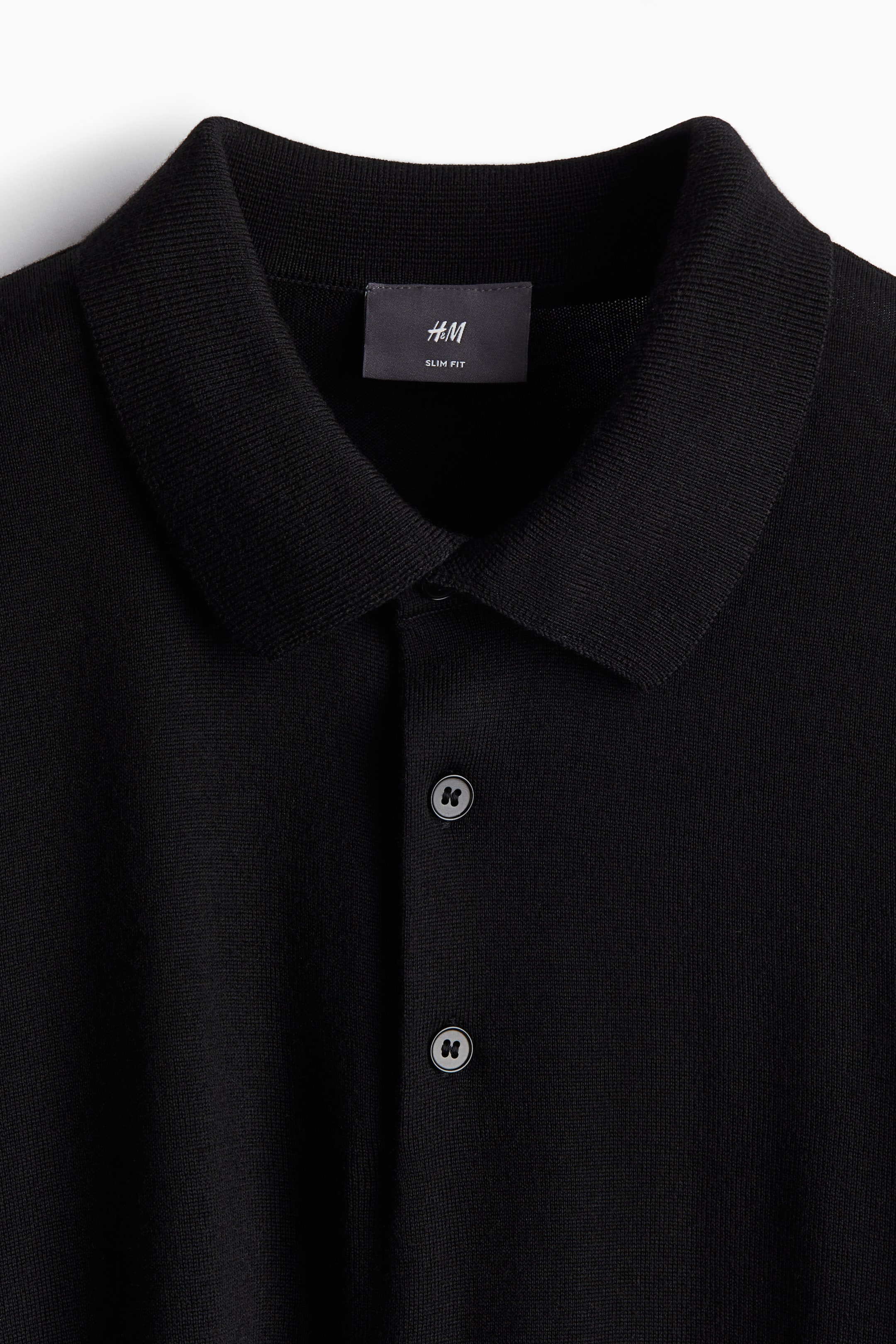 Slim Fit Wool polo shirt - Black - Men | H&M GB 7