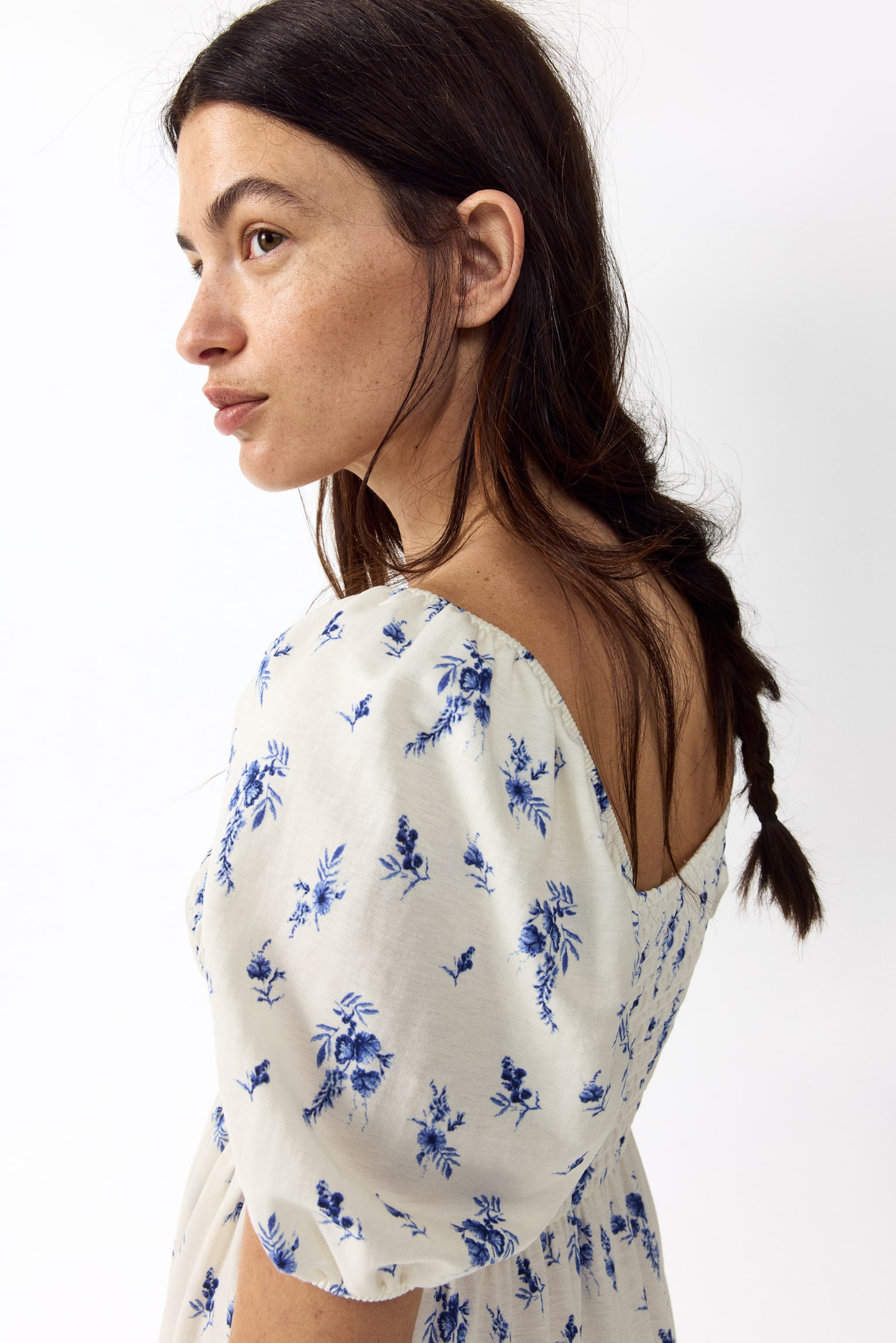 MAMA Puff-sleeved nursing dress - White/Floral - 7