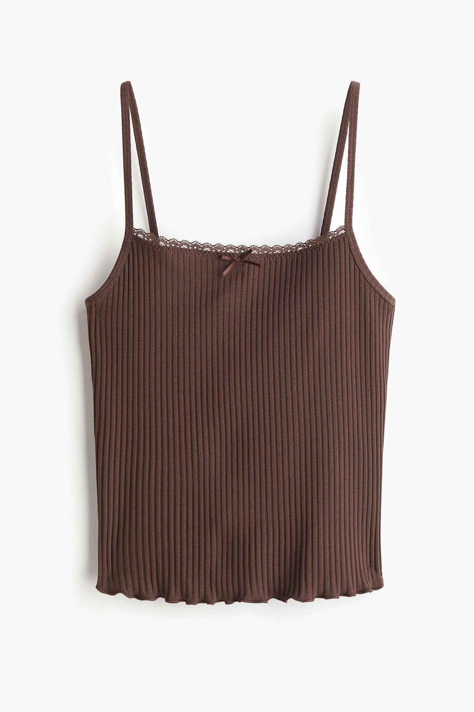 Женский топ H&M Lace-Trimmed Strappy Top, цвет: Коричневый — фото 1