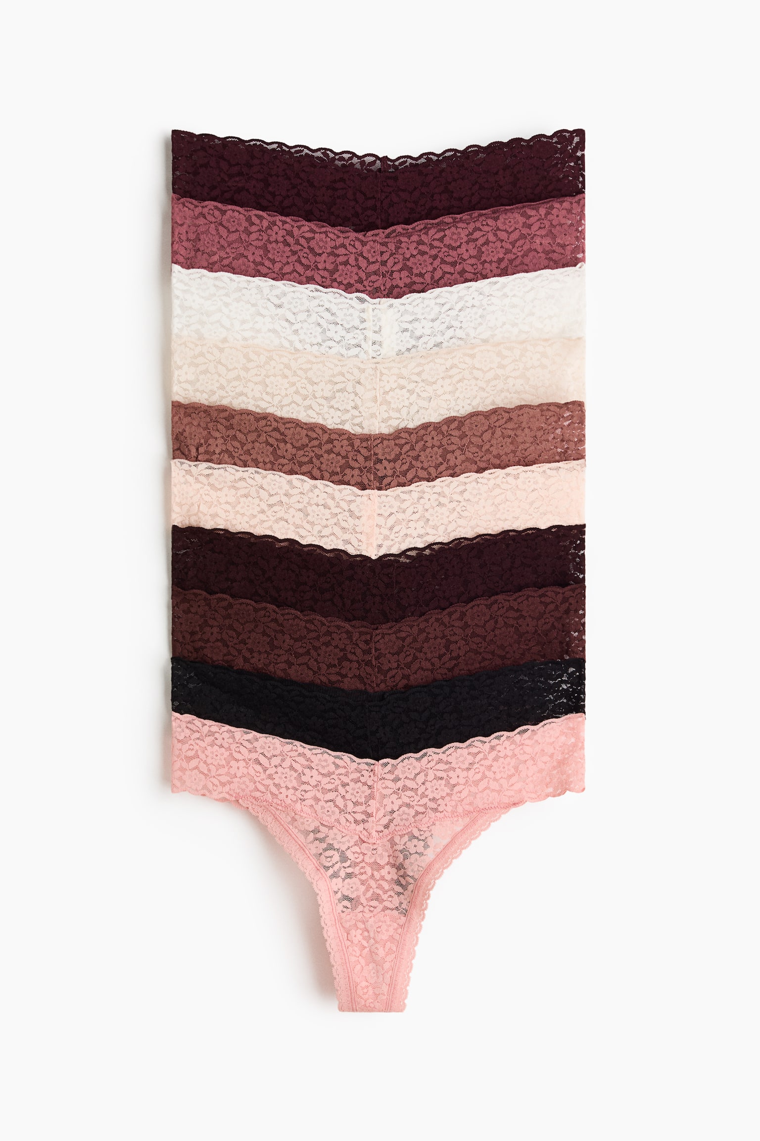 Thong in pizzo 10 pezzi - Rosa chiaro/marrone scuro/Giallo chiaro/beige scuro