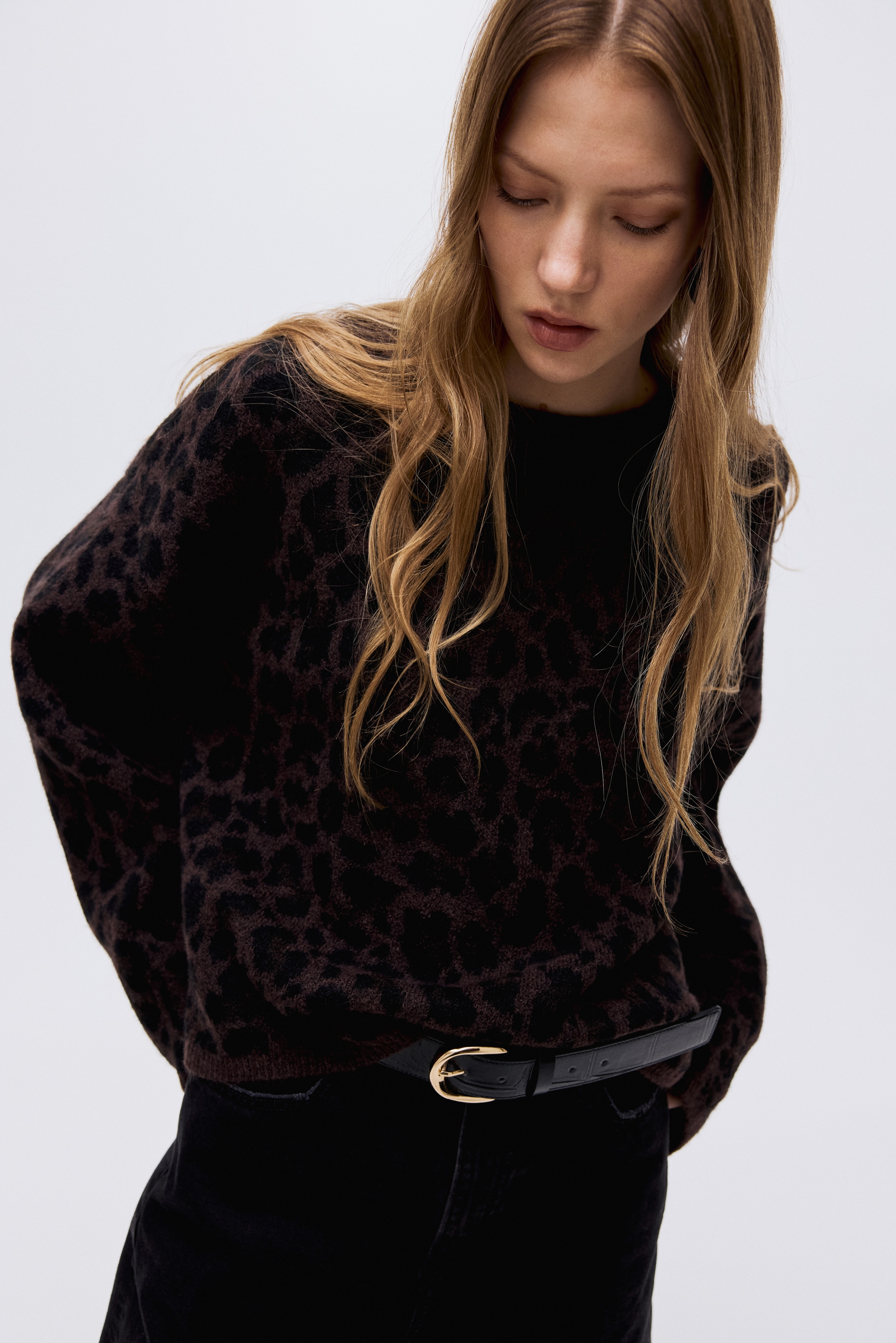 Women's Gray/leopard print Jacquard-Knit Sweater | H&M US