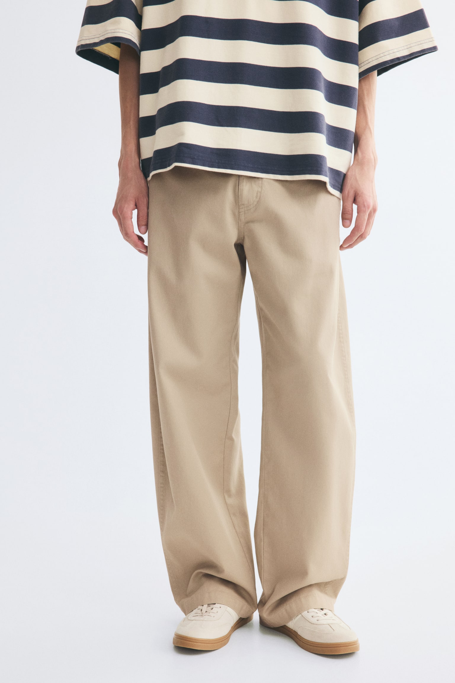 Мужские брюки H&M Relaxed-Fit Barrel-Leg Chinos, цвет: Бежевый — фото 3