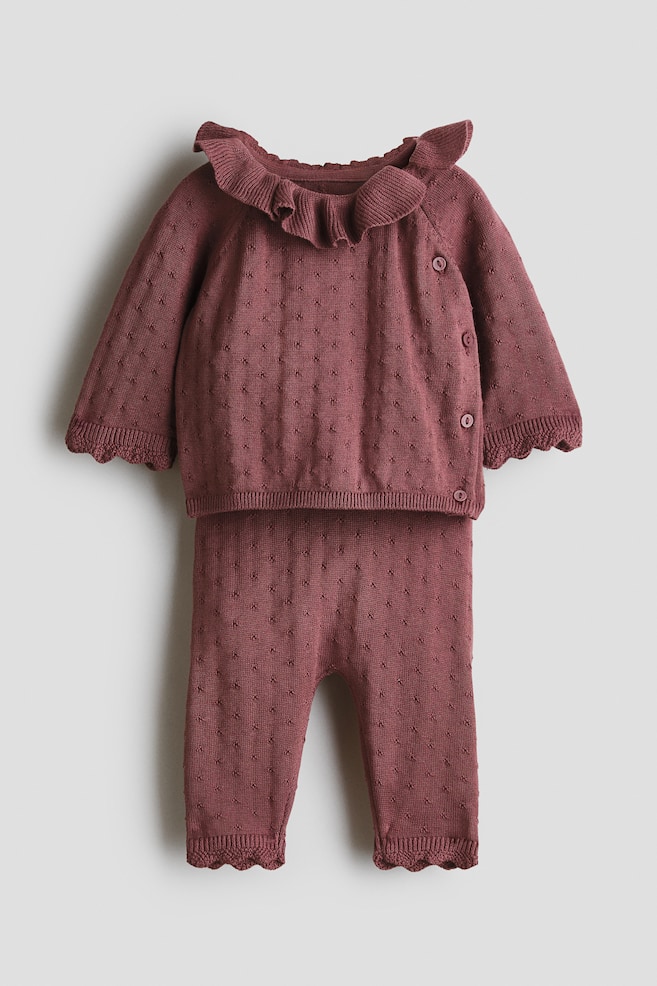 Conjunto de 2 peças em malha pointelle - Rosa seco escuro/Branco - 1