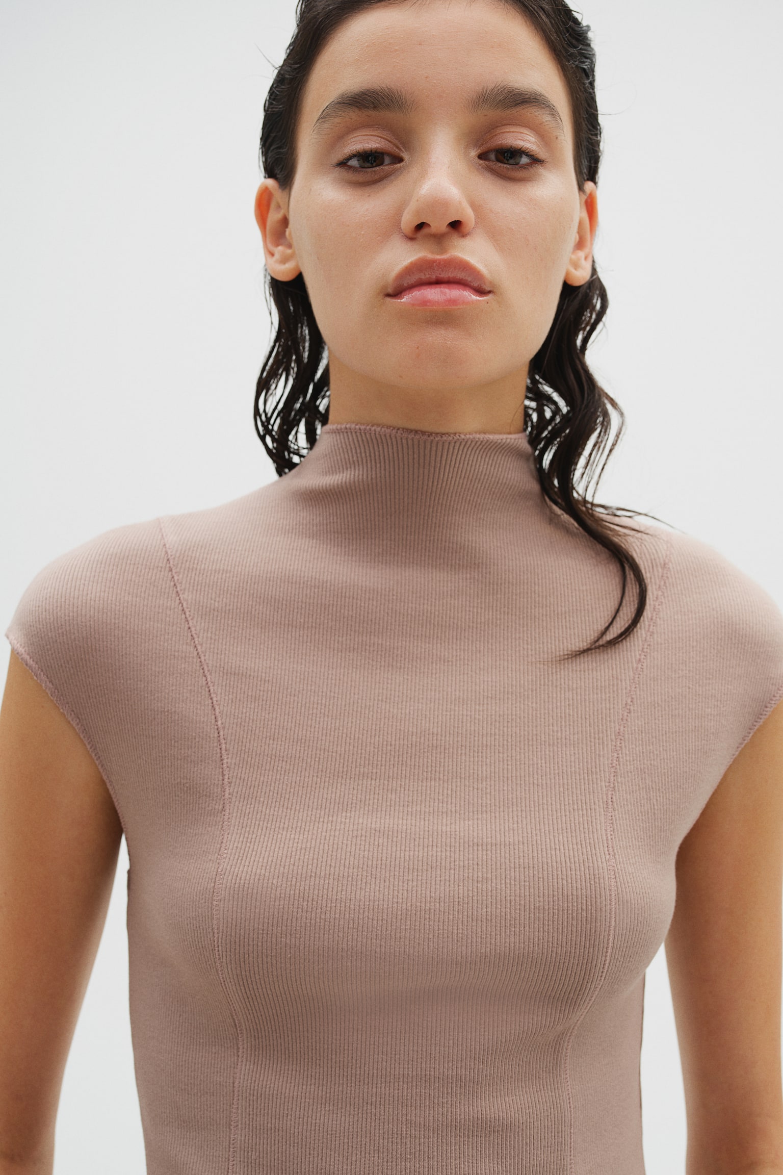 Ribbed turtleneck top - Greige/White/Black/Dark grey/Blue - 1