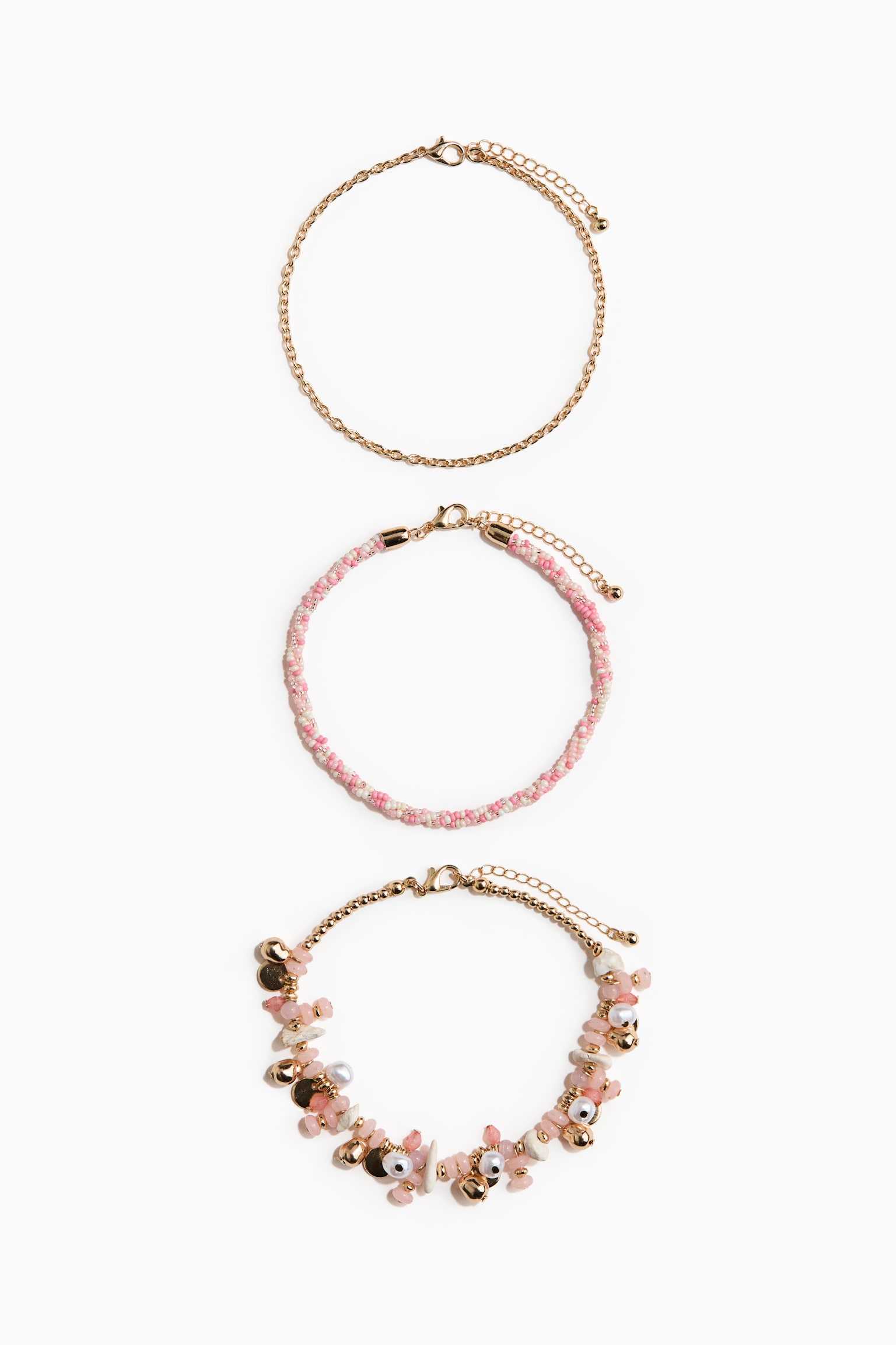 Pack de 3 tobilleras - Rosa/Dorado/Dorado/Beige oscuro