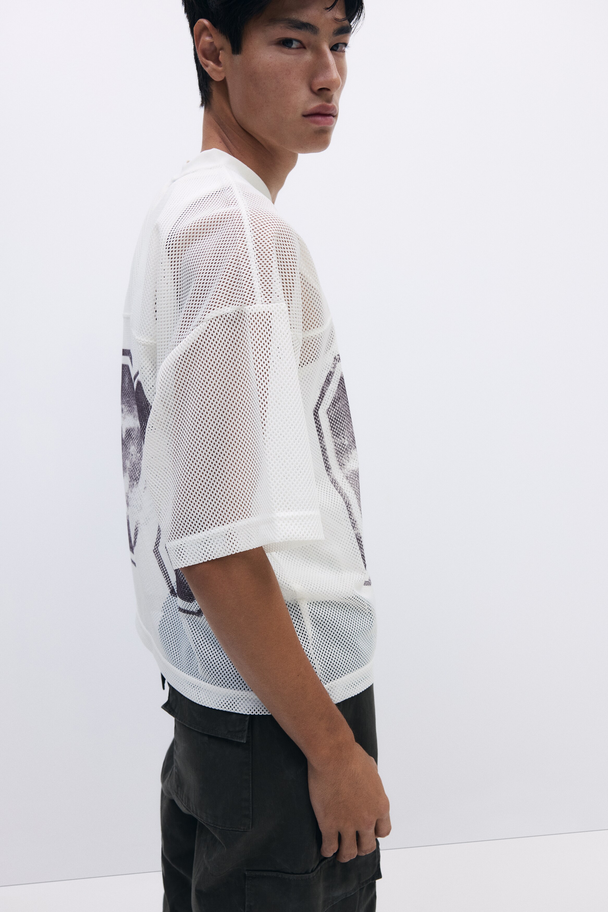 Oversized Fit Printed mesh T-shirt