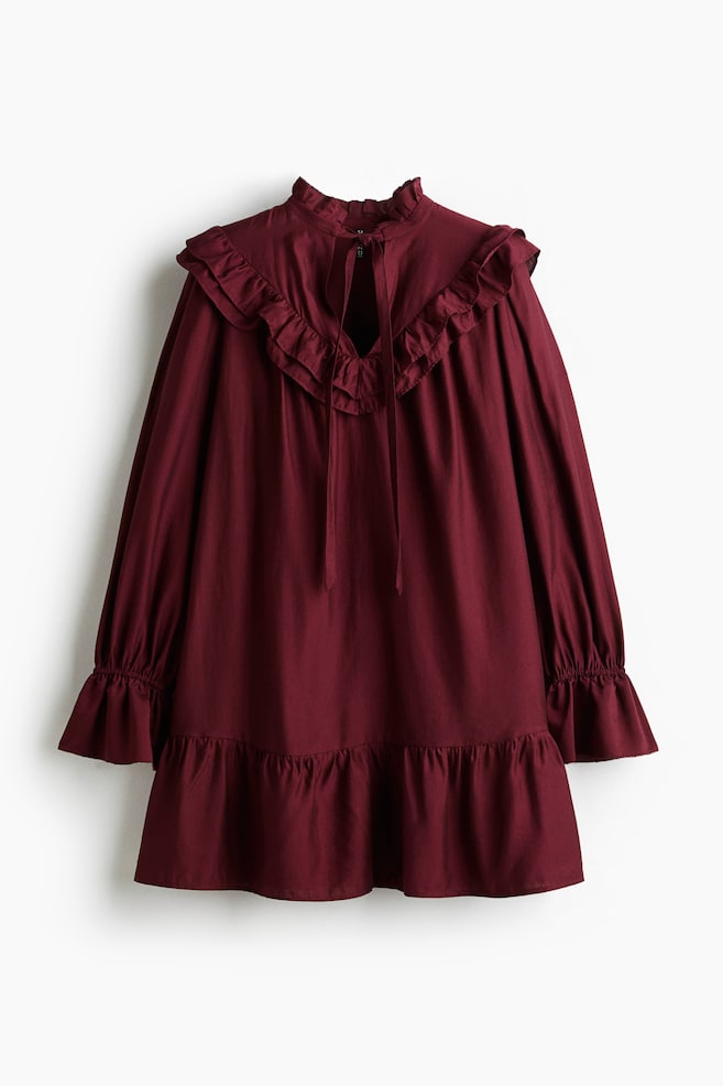 Vestido con ribetes de volante - Burgundy/Black - 1