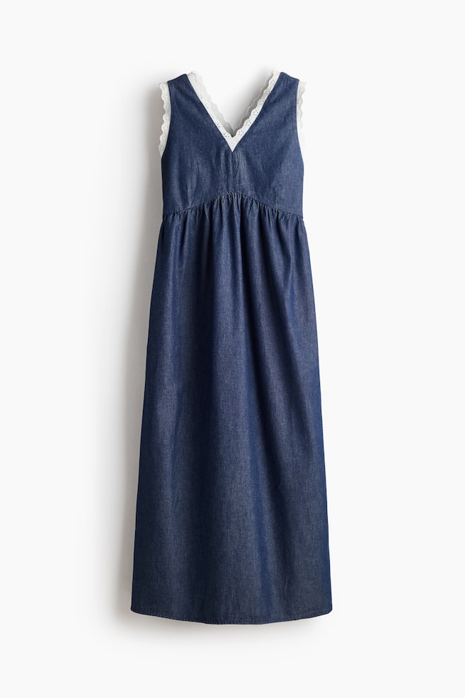 Lace-trimmed denim dress - Dark denim blue/White - 1