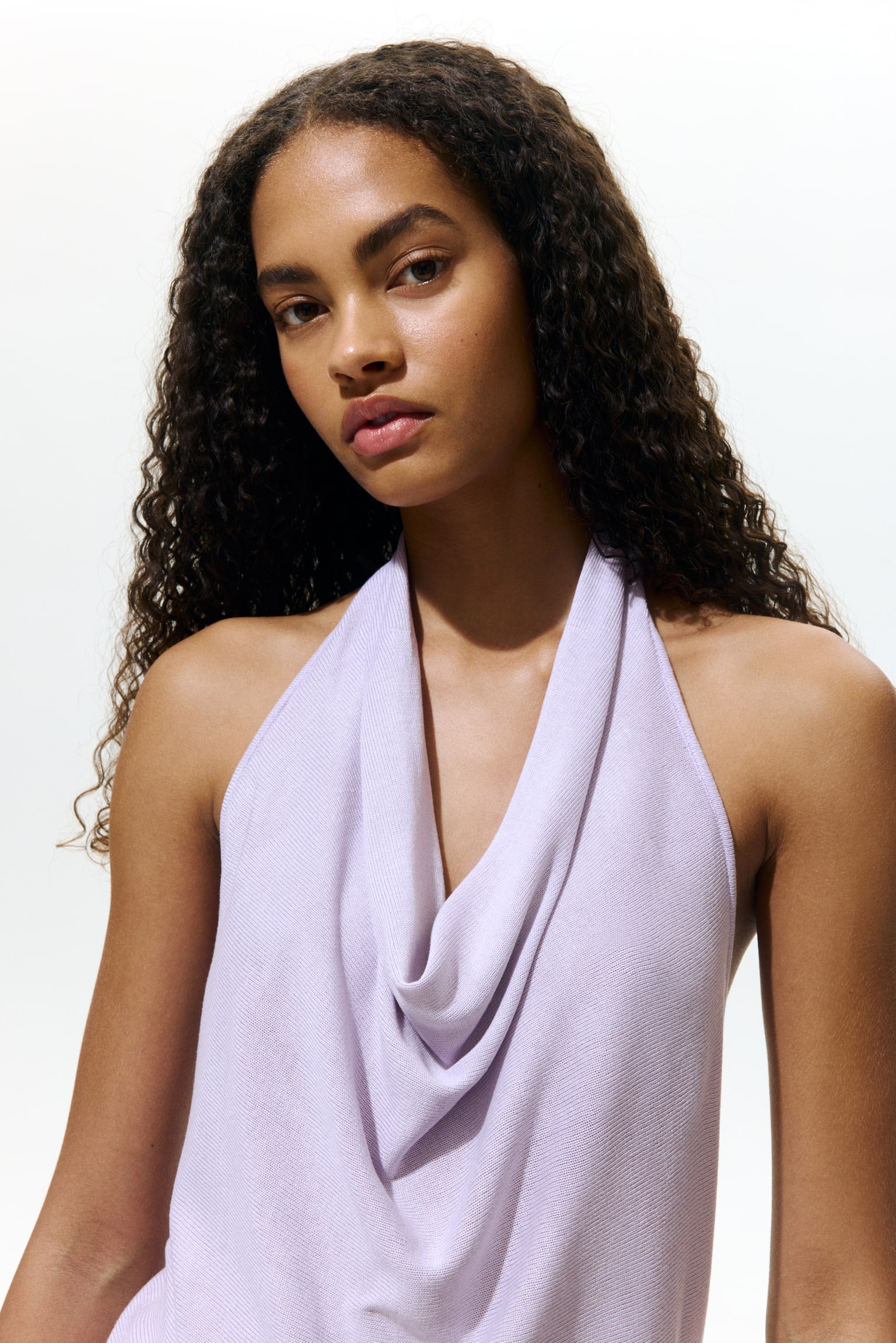 Fine-knit halterneck top - Lilac/Light green - 1