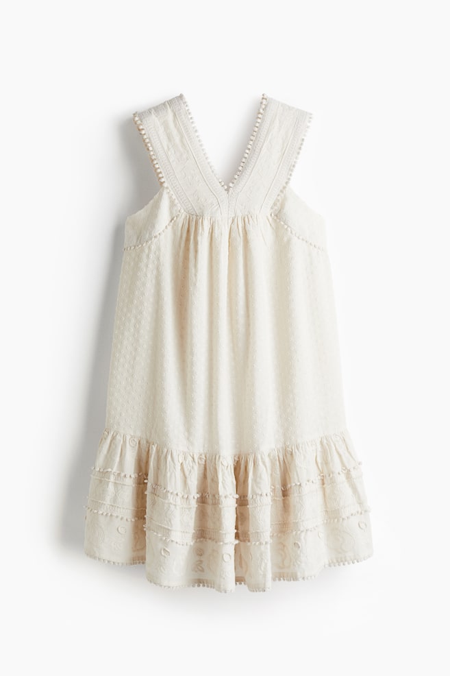 Embroidered cotton dress - Cream/Black - 1