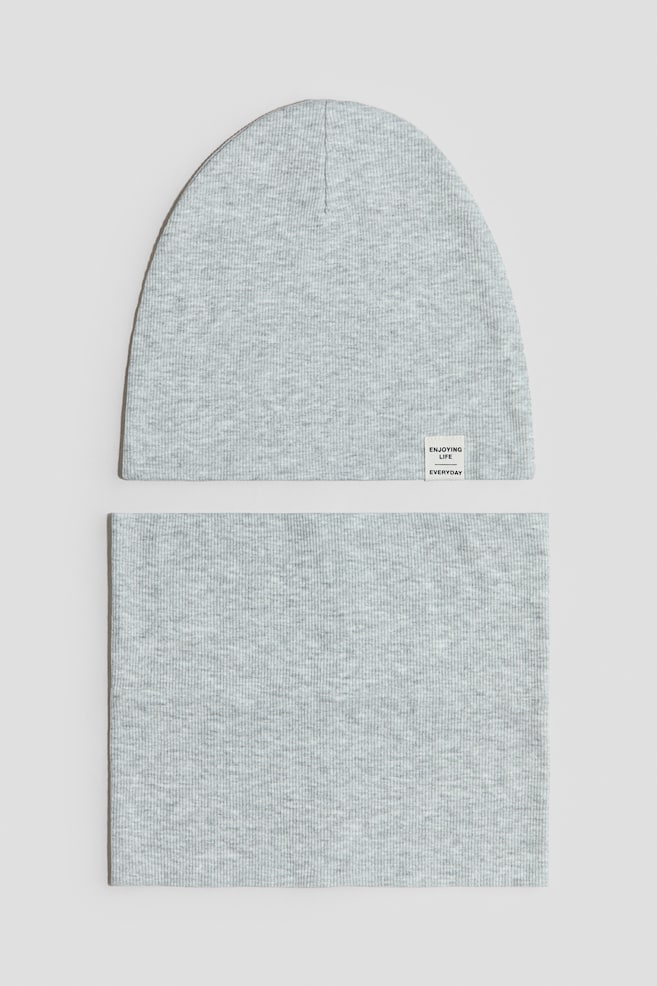 2-piece beanie and tube scarf set - Grey marl - 1