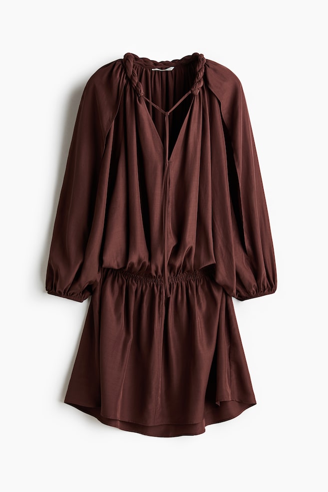 Braid-detail tunic dress - Dark brown/Dark khaki green - 1