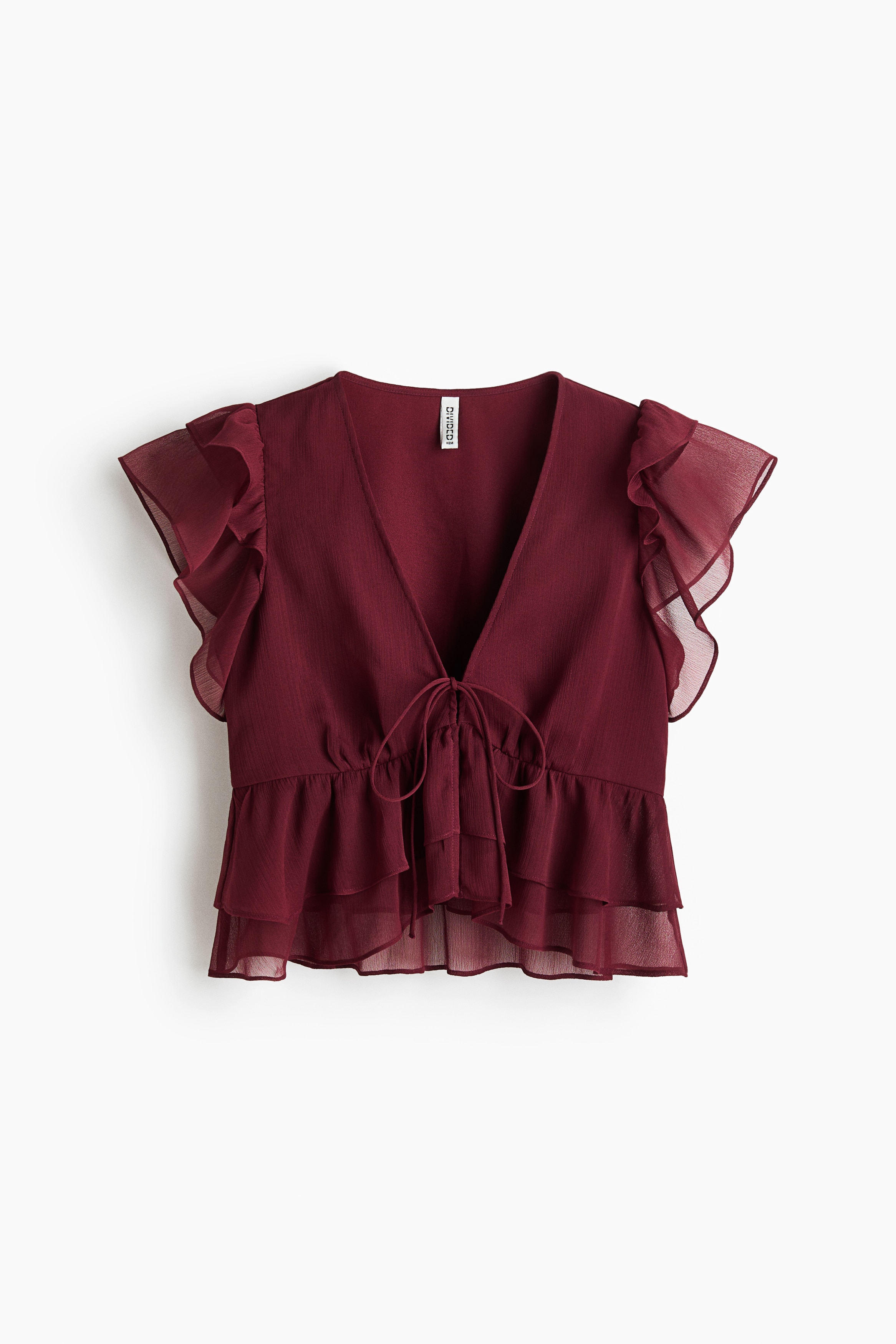 Frill-trimmed chiffon top - Burgundy/Yellow/Glittery/Cream/Paisley pattern
