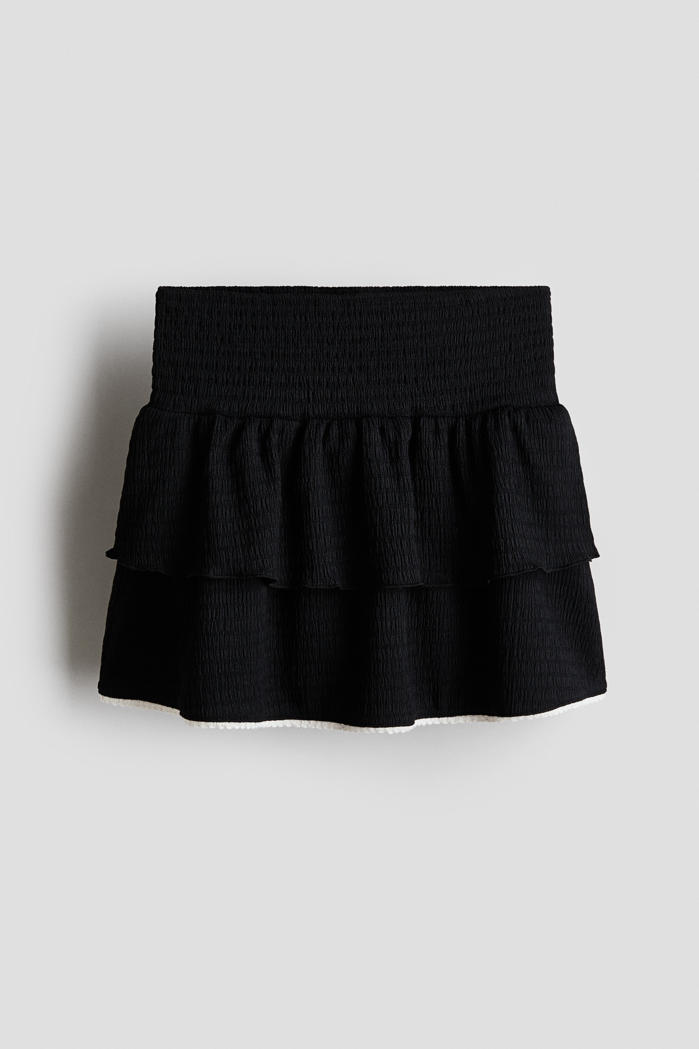 Picot-Trimmed Tiered Skirt - Black