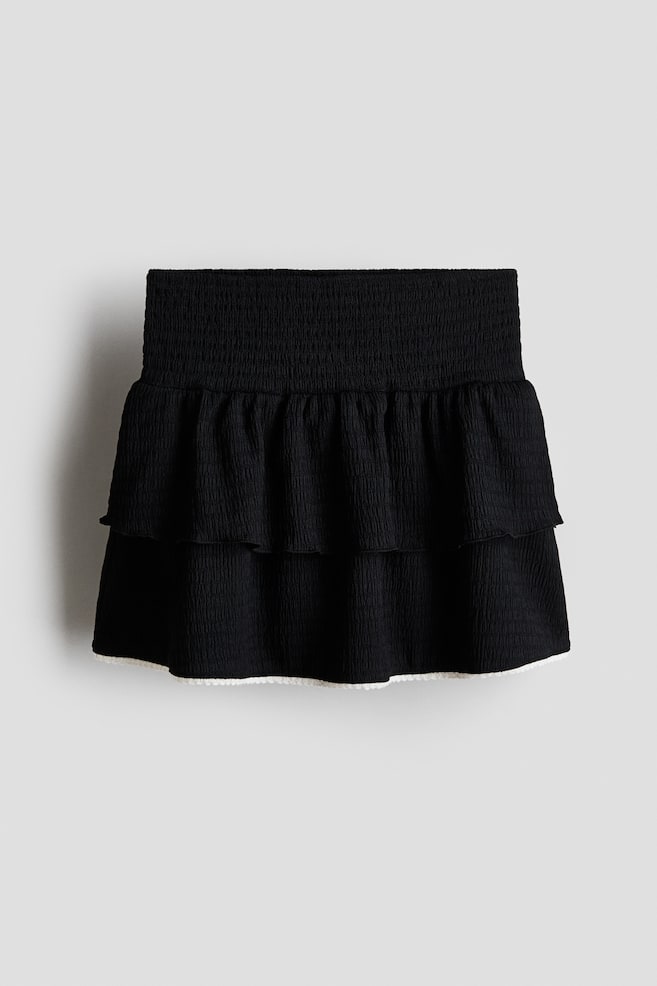 Picot-trimmed tiered skirt - Black - 1
