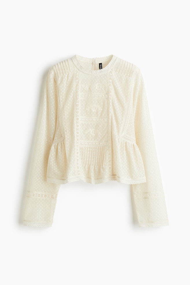 Blouse en mesh plumetis - Crème/Noir - 1