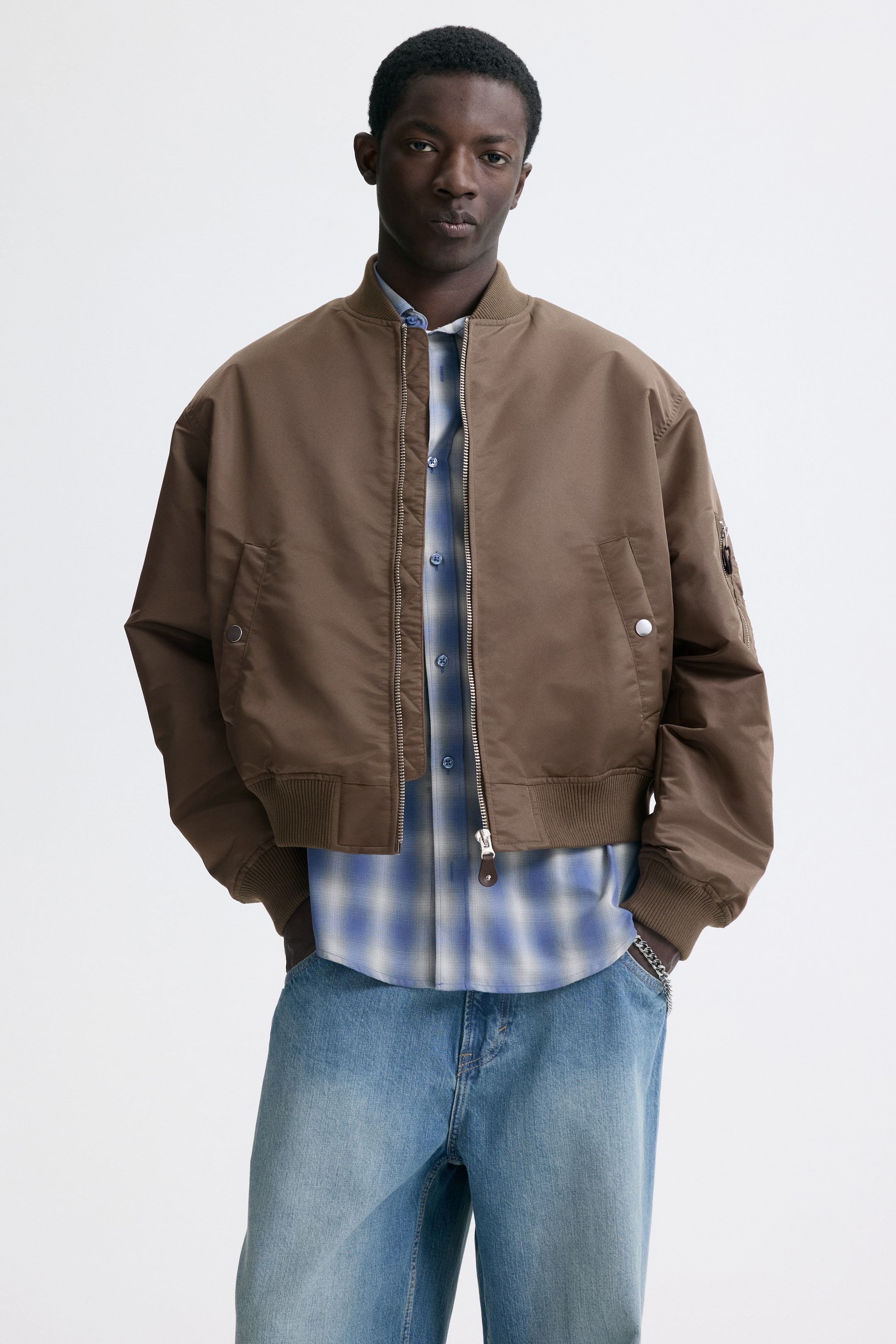 View larger image: Padded Nylon Bomber Jacket - Light brown - Men | H&M CA 2