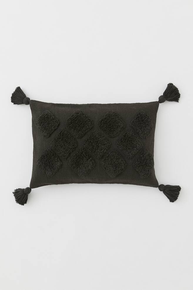 Tasselled cushion cover - Anthracite grey/Natural white/Dark greige