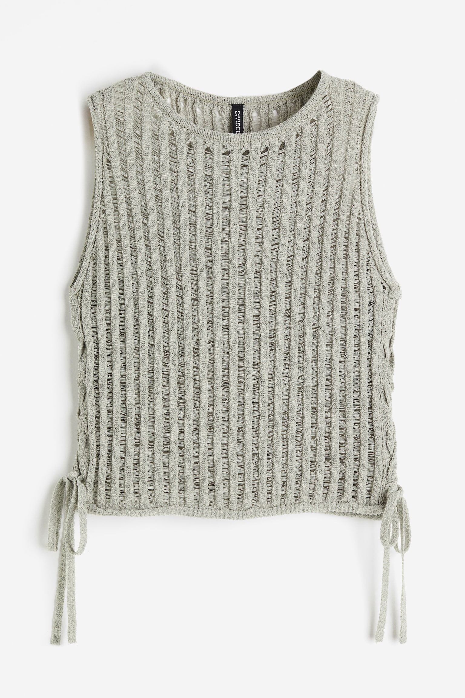 Ladder-stitch-look knitted vest top - Light khaki green/Light beige/Cream - 2