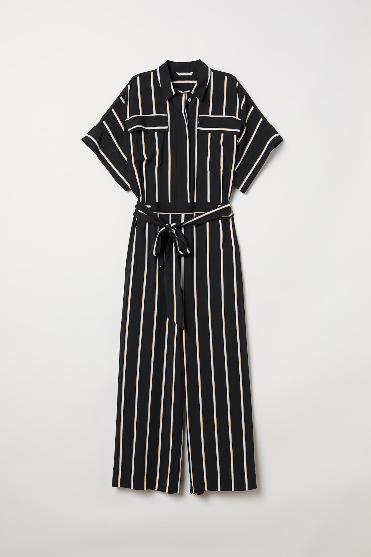 Striped Jumpsuit - Short sleeve - Ankle-length - Black/striped - Ladies ...