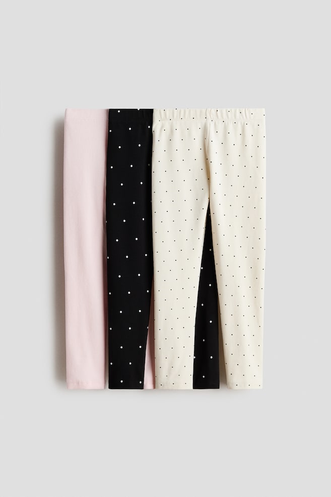 Lot de 3 leggings en coton - Noir/pois - 1