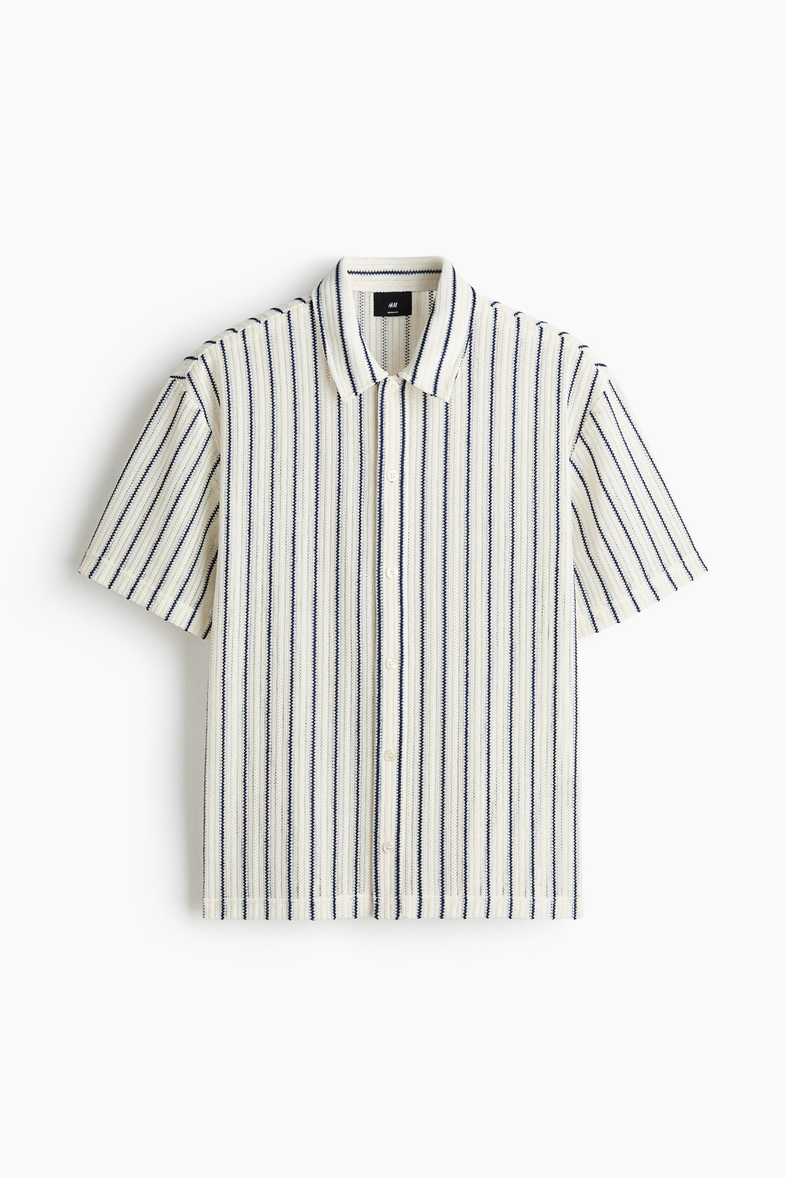 Regular Fit Textured-knit shirt - White/Striped/Dark brown/Striped - 2