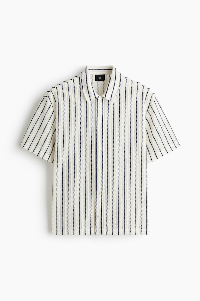 Regular Fit Textured-knit shirt - White/Striped/Dark brown/Striped - 1