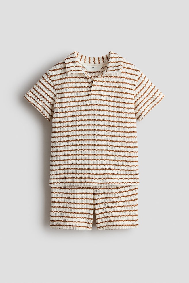 Set 2 pezzi in maglia strutturata - Bianco/marrone righe/Cream/Black striped - 1