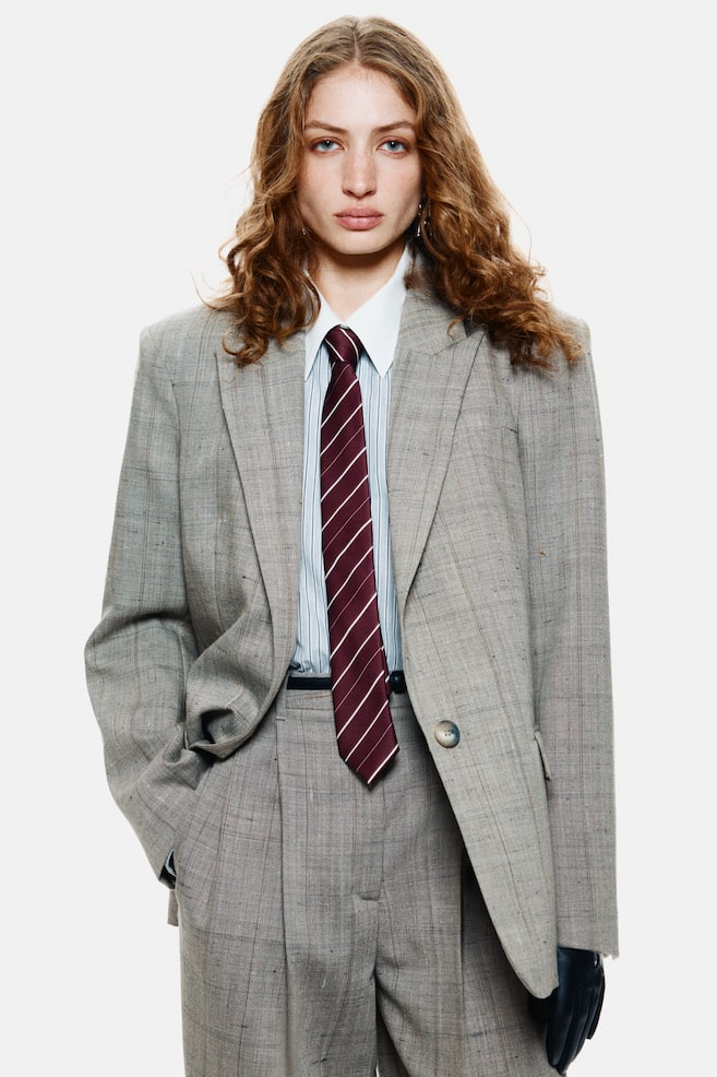 Wool-blend blazer-Light grey/Checked - 4