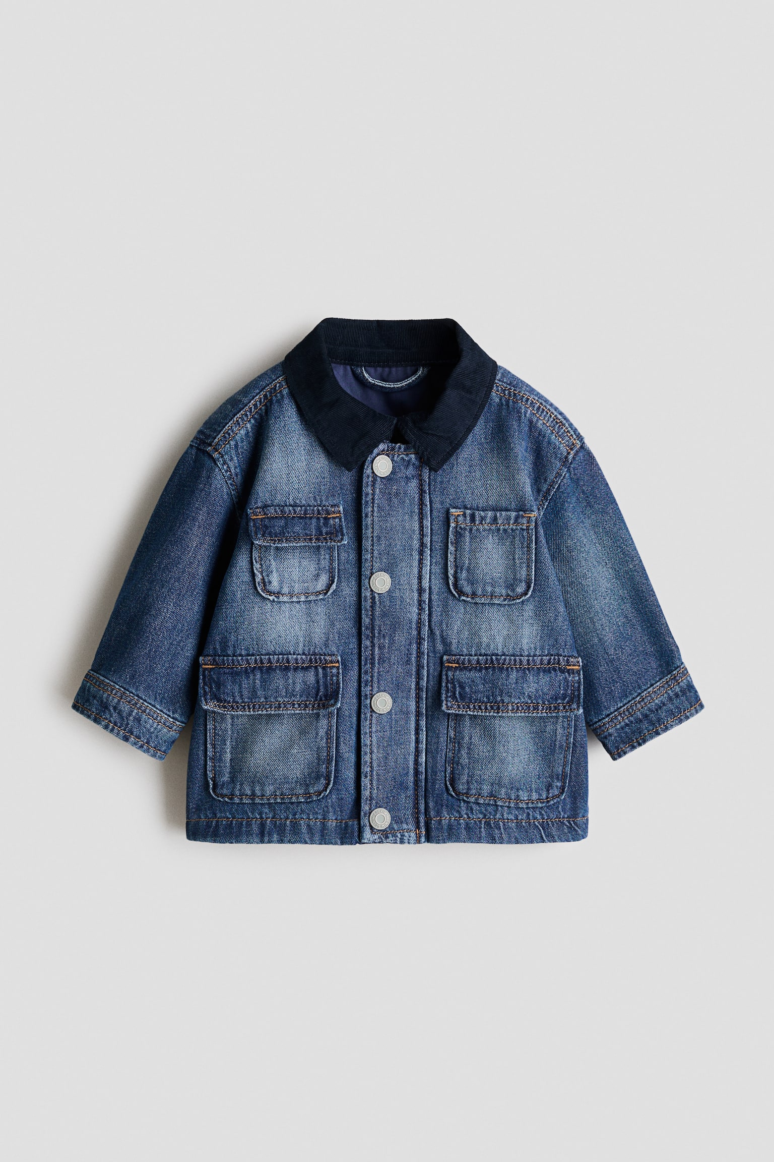 Corduroy-collar denim jacket - Denim blue - 1
