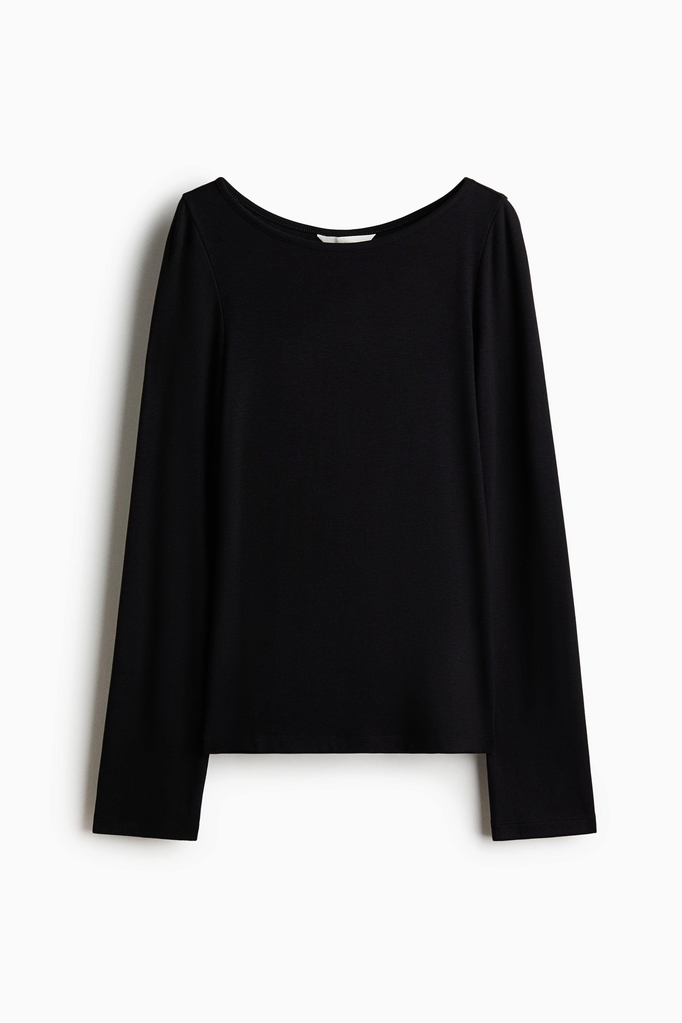 Long-Sleeved Fine-Knit Top - Black/Light beige/Burgundy
