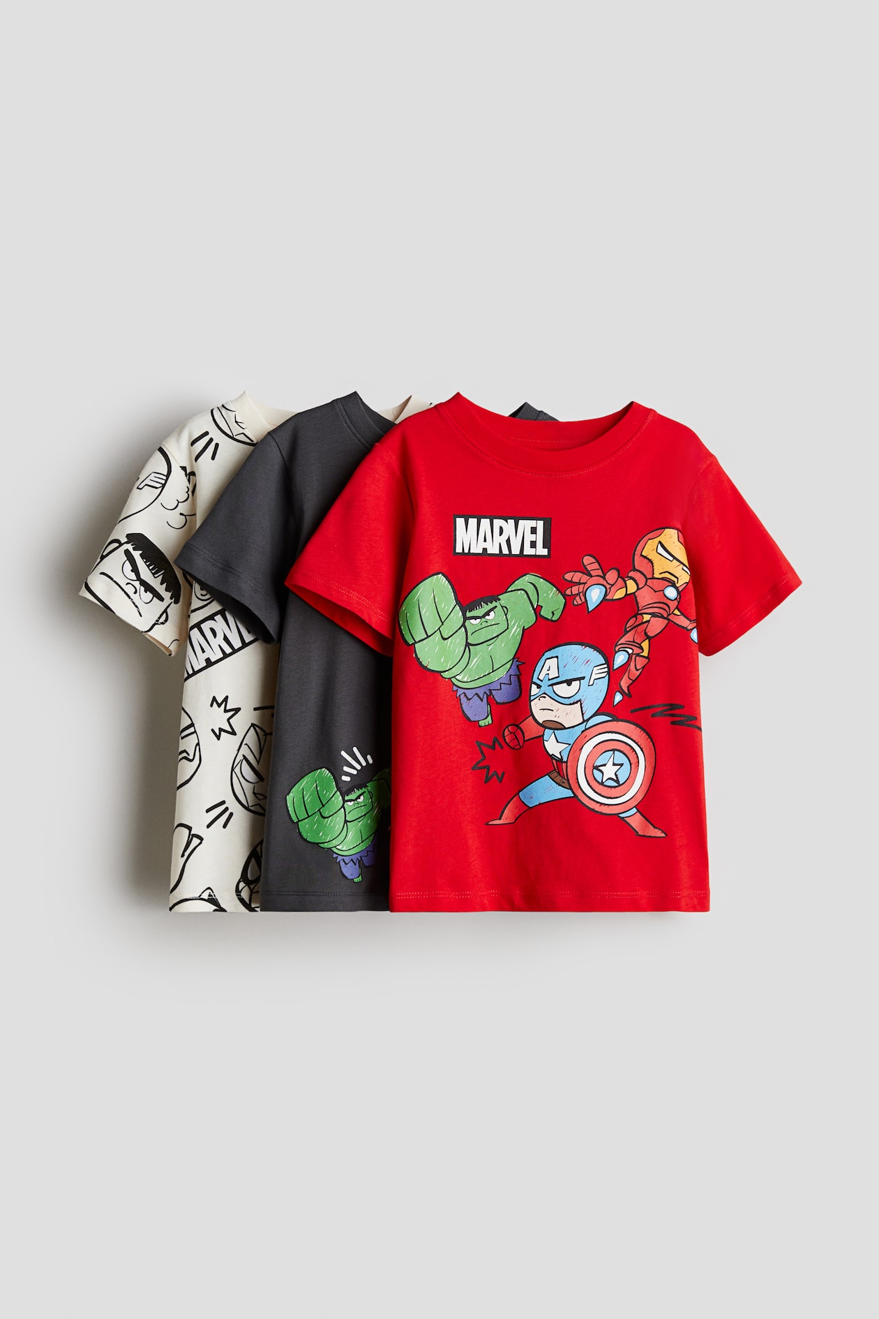 3-pack printed T-shirts Red/Dark grey/Marvel Kids H&M IN