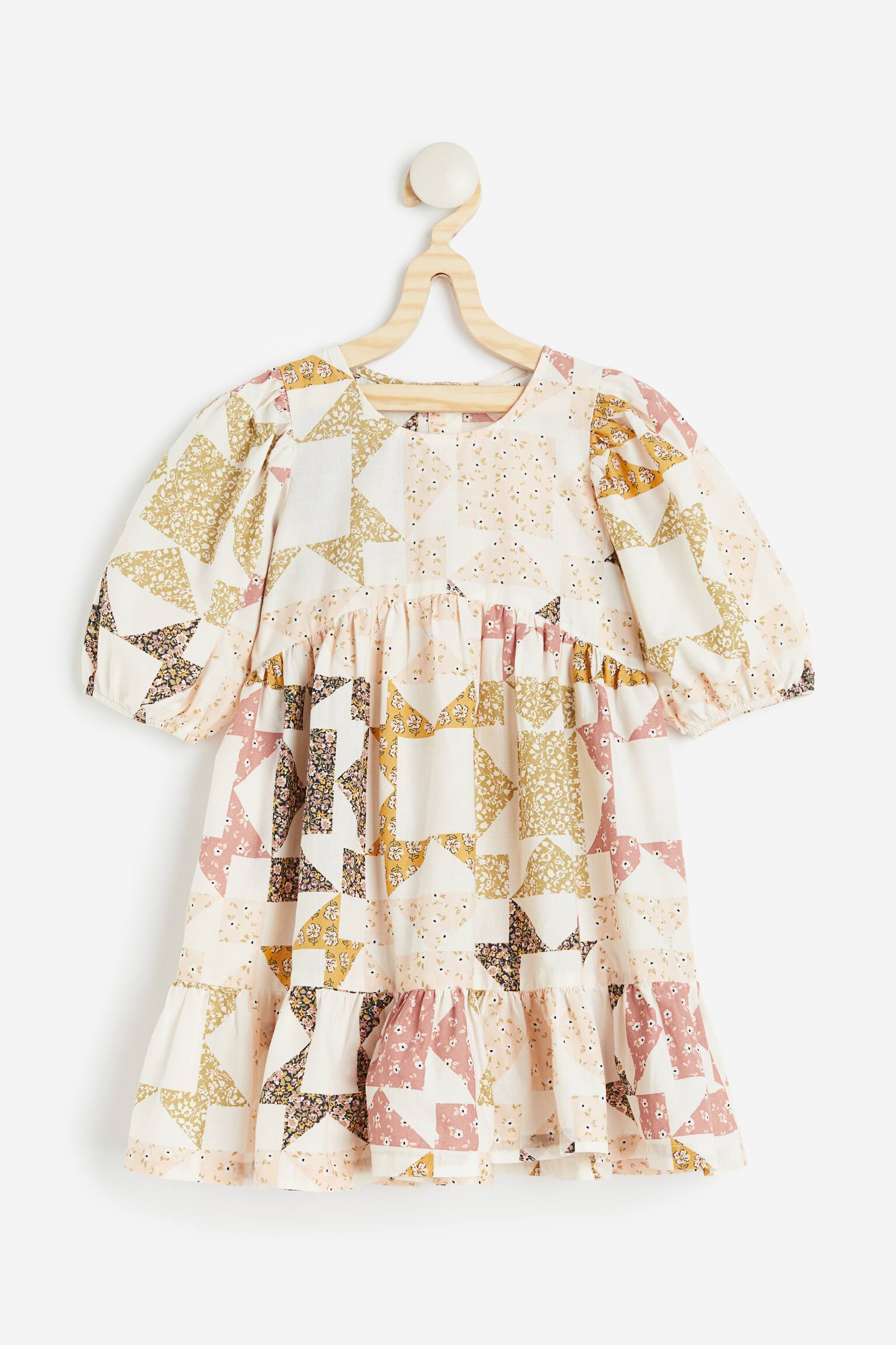 Puff Sleeve Dress - White/Pattern - 1