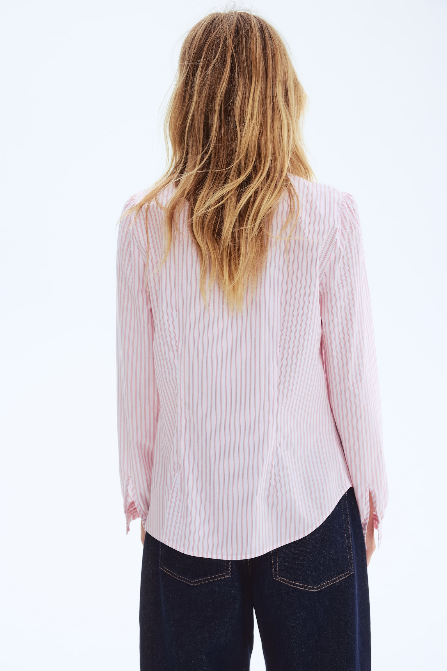 Frill-trimmed poplin blouse - White/Red striped/Light pink/Blue/Striped - 6