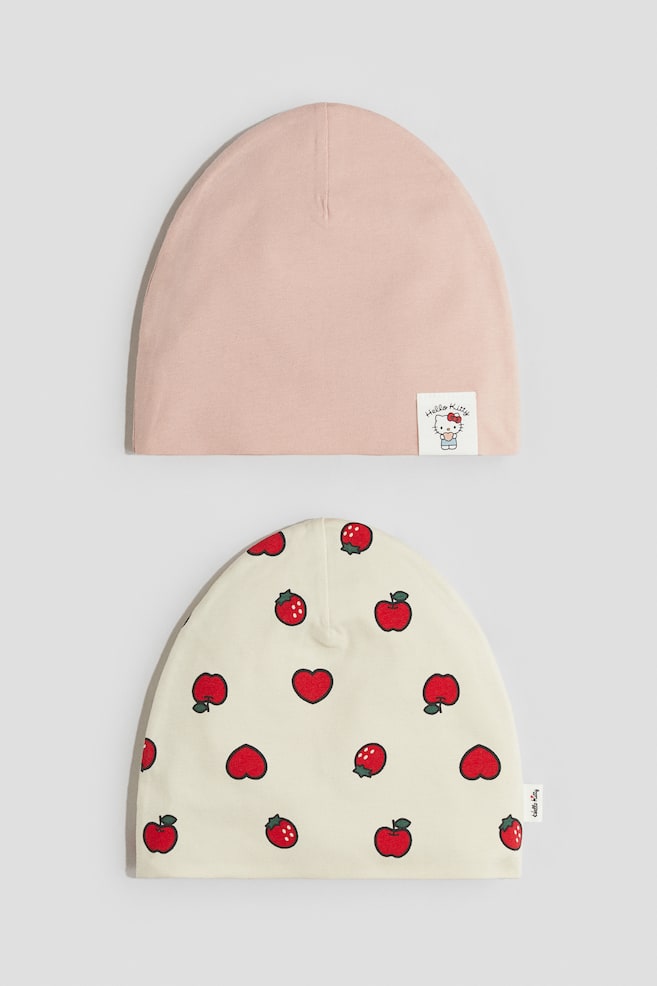 Lot de 2 bonnets en coton - Rose clair/Hello Kitty/Rose clair/Lilo et Stitch/Rose/Bluey - 1