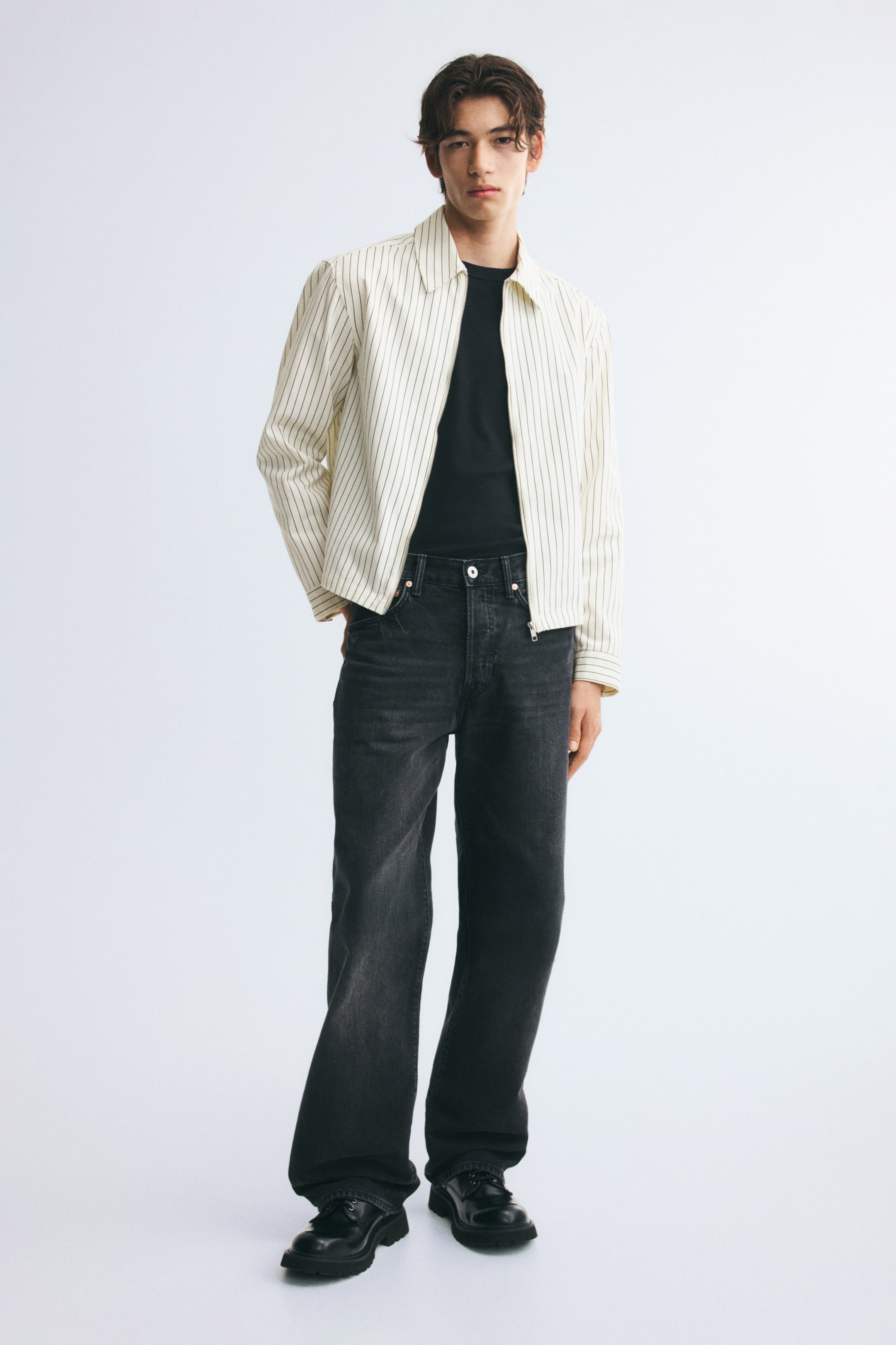 Printed-Motif Overshirt with Zipper