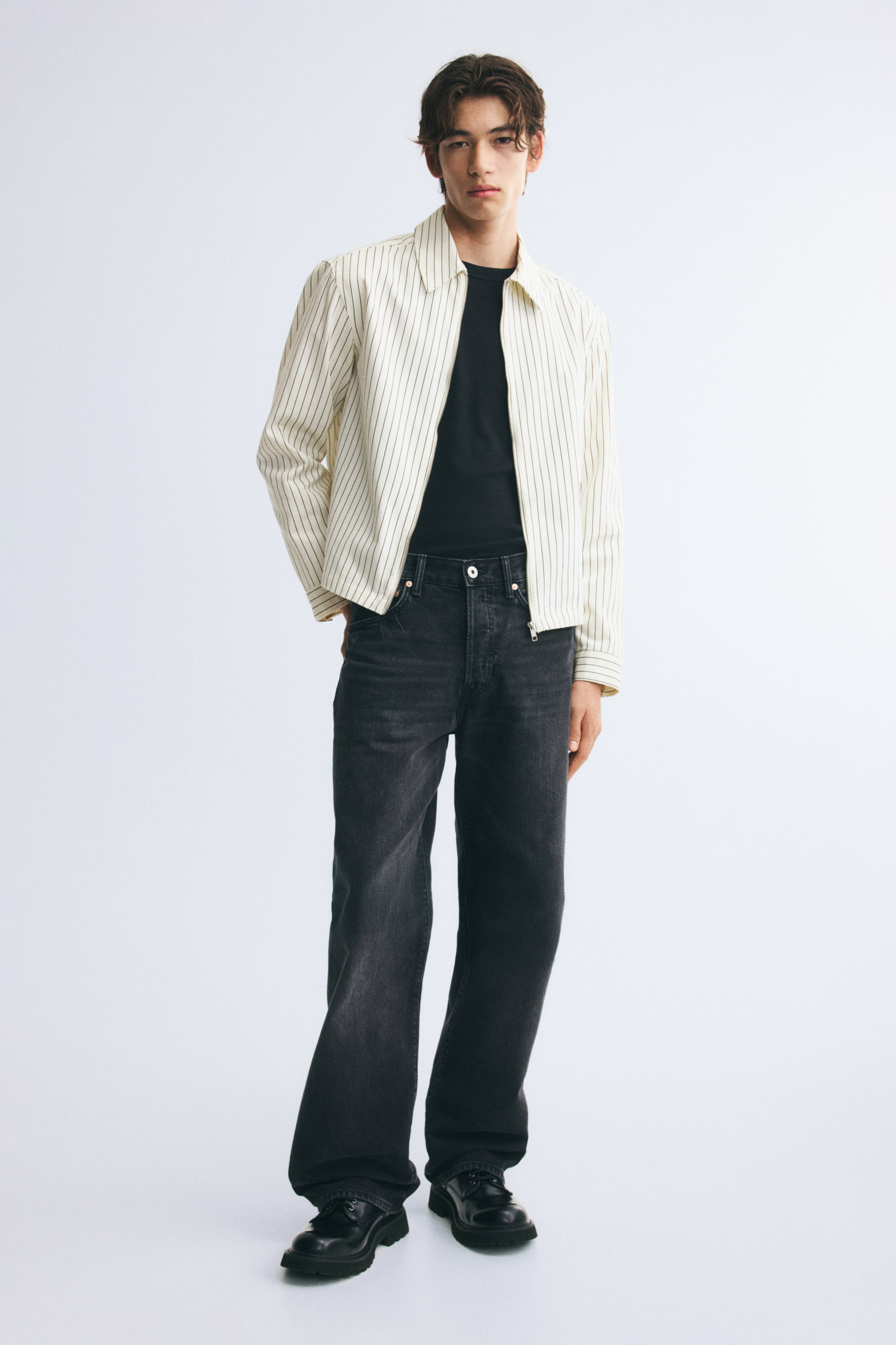 Printed-Motif Overshirt with Zipper