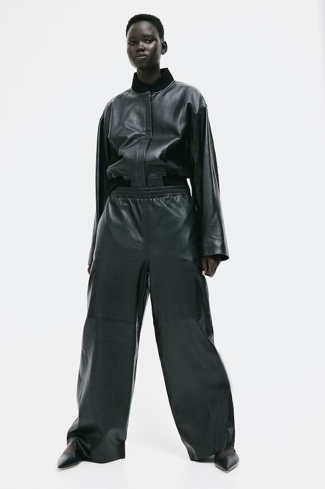 Wide leather trousers - Black/Dark grey - 6