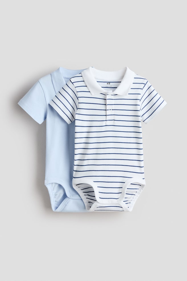 2-Pack Polo-Style Bodysuits - Light blue/white striped - 1