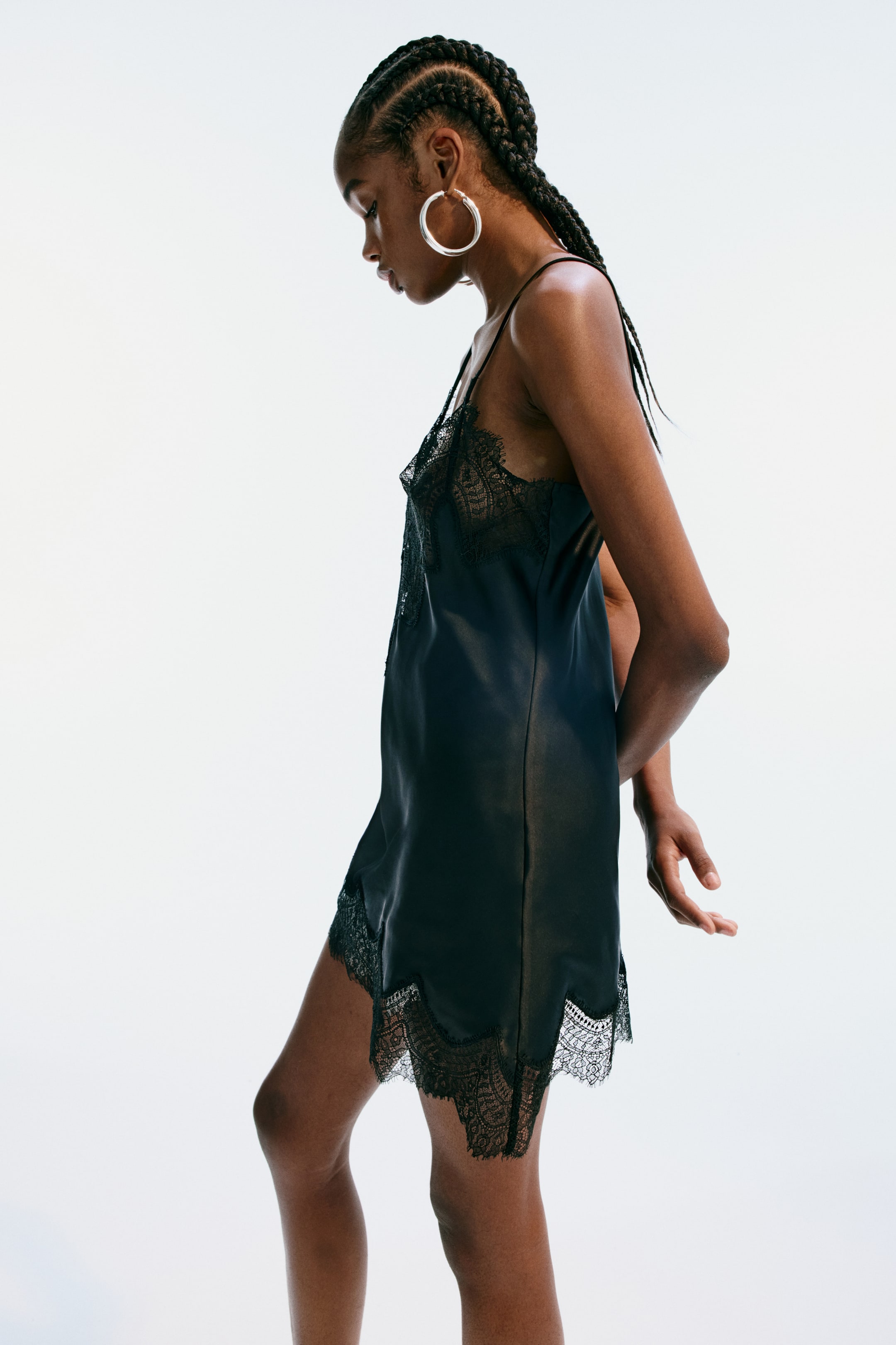 View larger image: Lace-trimmed strappy satin top - Black - Ladies | H&M IN 1