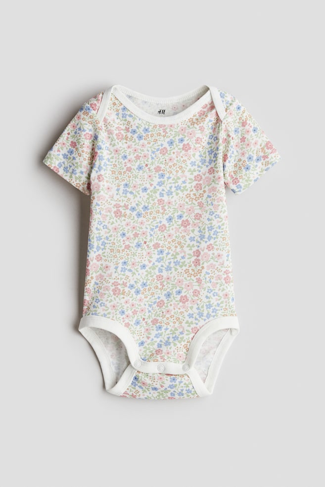 Printed envelope-neck bodysuit - White/Floral/Light blue/Boats - 1