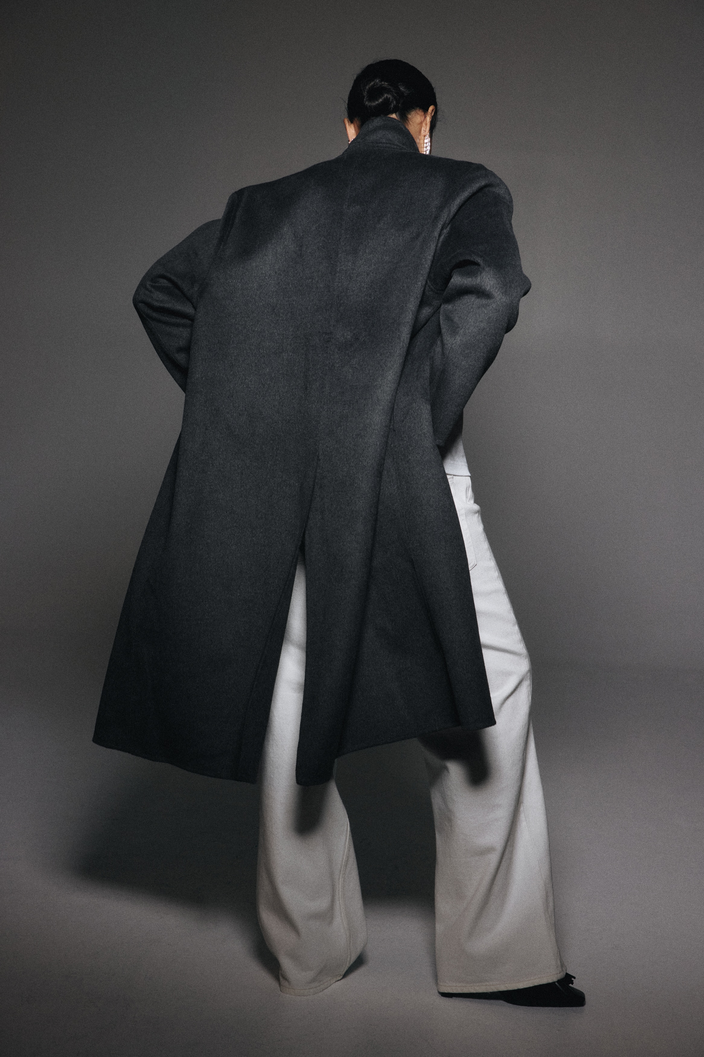 ハンドメイド ウールブレンドコート - ダークグレー