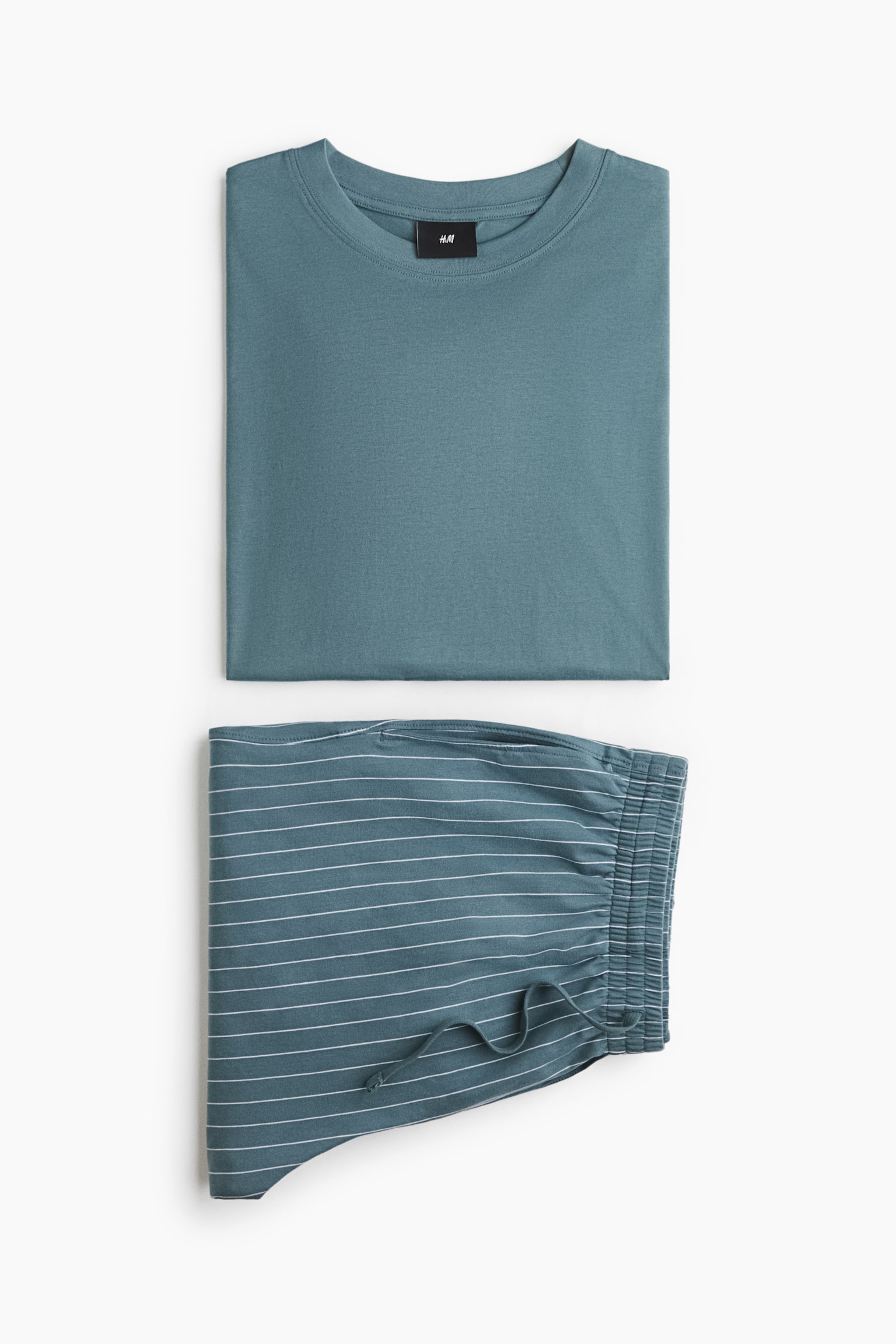 Relaxed Fit Pyjama T-shirt and bottoms - Turquoise/Striped/Khaki green/Striped - 1